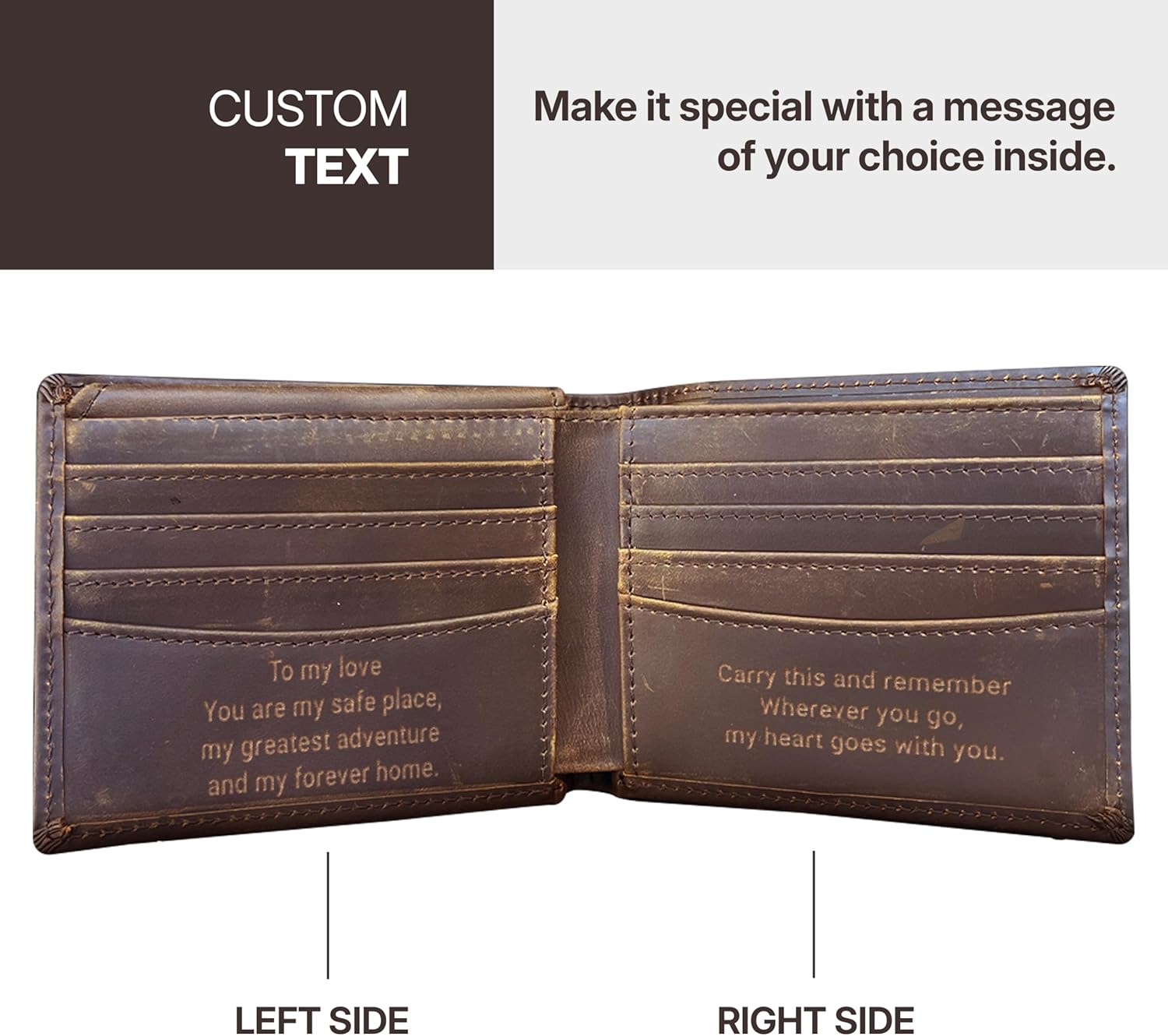 Genuine Leather Wallet with Custom Name for Christmas, Anniversary, Birthday, Valentines Day, Customizable Wallets for Dad, Husband, Boyfriends, Grandpa, Son, Personalized Gifts - Image 5