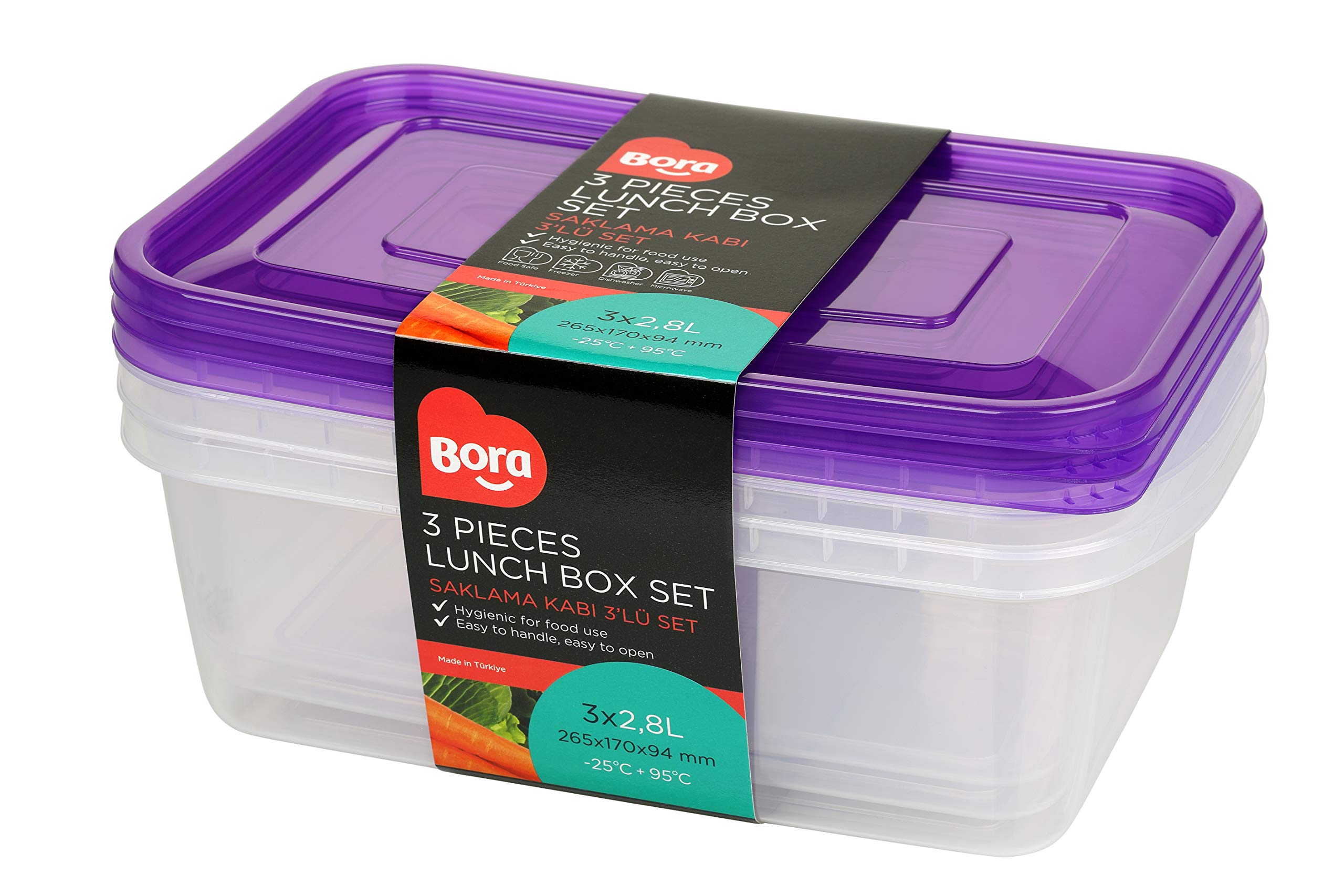 Bora Saklama Kabı Dikdörtgen Derin 3 ' Lü Set, 2.8Lt