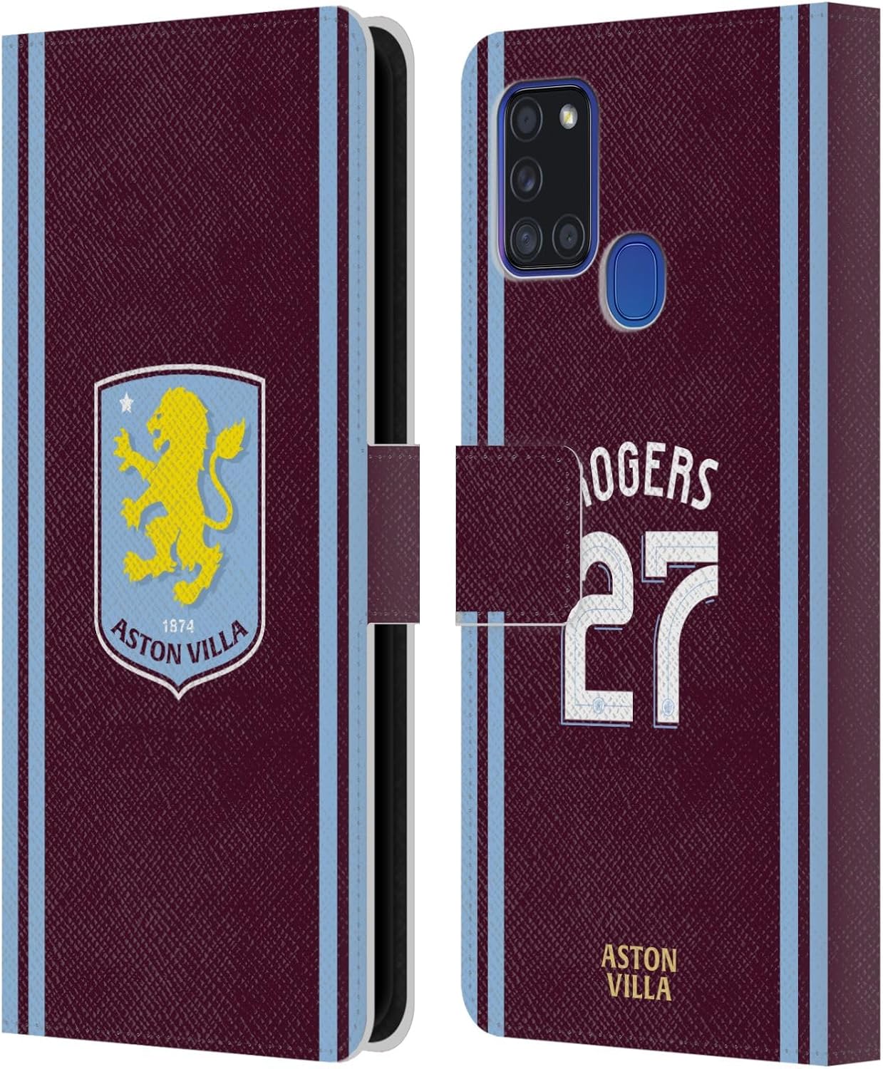 Head Case Designs Officially Licensed Aston Villa Football Club Morgan Rogers 2024/25 Crest Player Kit Leather Book Wallet Case Cover Compatible with Samsung Galaxy A21s (2020)