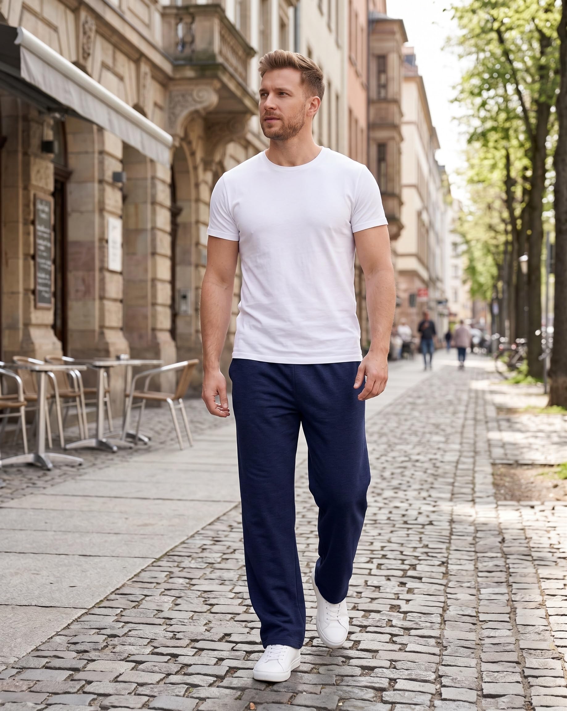 PINSPARK Pantalon de jogging en coton pour homme - Pantalon de sport léger - Taille élastique avec cordon de serrage - Pantalon de survêtement avec poches - Pantalon de yoga - Pantalon de maison