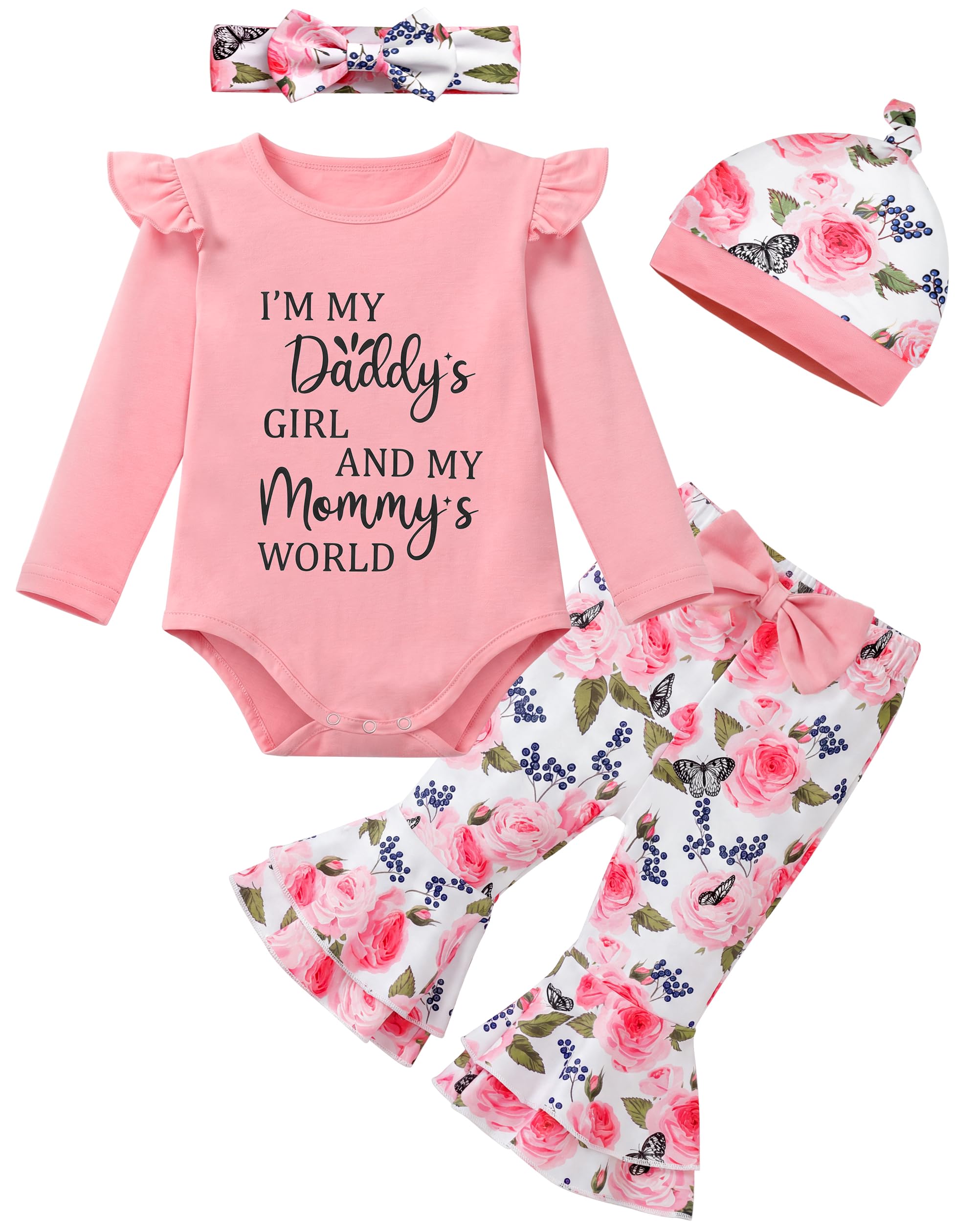 Newborn Baby Girl Fall Winter Romper Pants Set Headband Hat Outfits