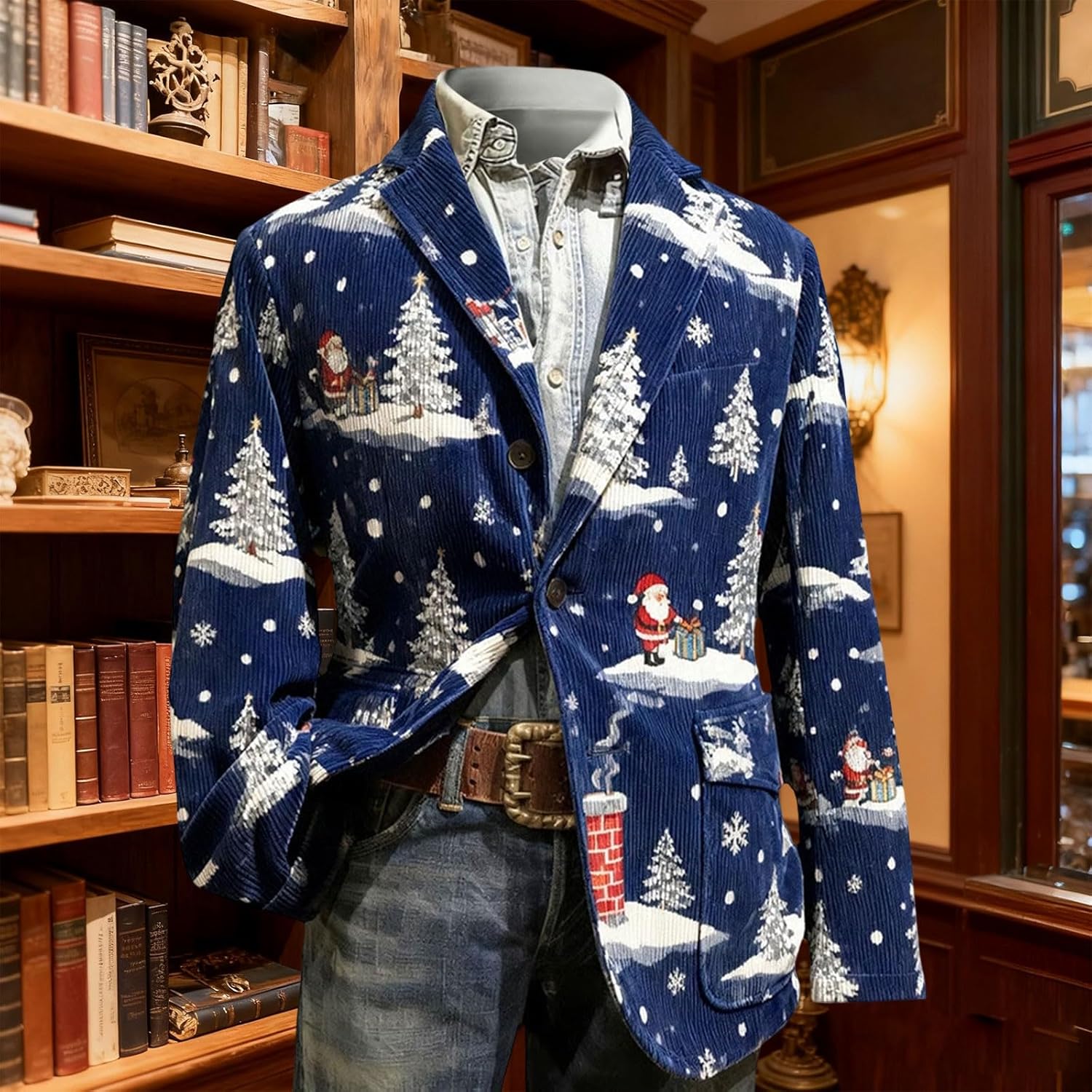 Mens Funny Blazer Sport Coats Casual Ugly Christmas Jackets Corduroy One Button Business Work Blazers Suit Jacket - Image 3