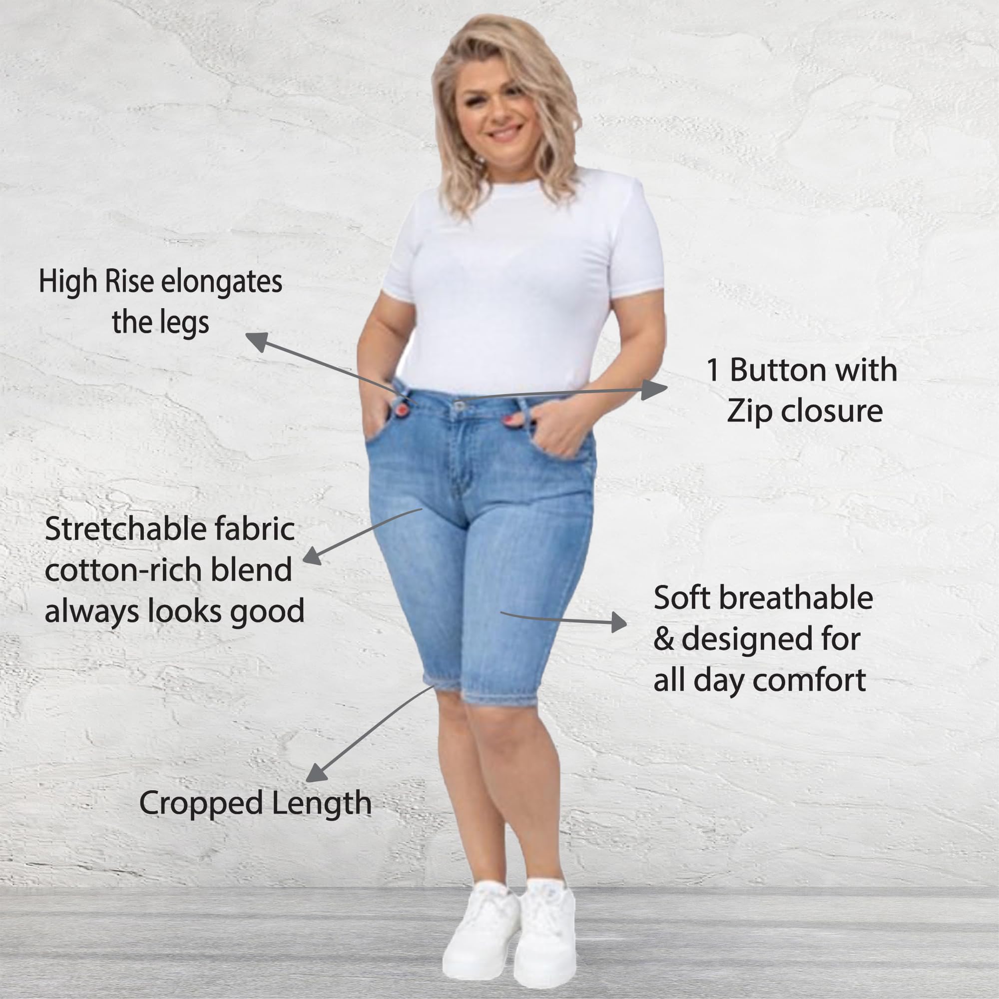 Mujer de Talla Grande Bermudas Vaqueras - Cintura Alta, Estilo Crop, Elegantes y Confortables