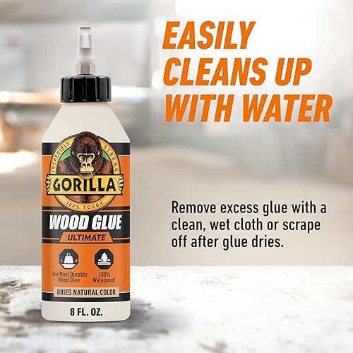 Miniatura 7 de Gorilla Ultimate - Pegamento para madera impermeable, color madera natural, 8 onzas (paquete de 1), resistente al agua para proyectos y reparaciones