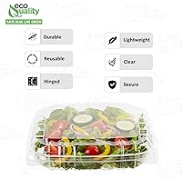 Vista 2 de EcoQuality Recipiente de plástico transparente con tapa con bisagras, 8 x 8 x 2 pulgadas, recipiente para llevar con un solo compartimento