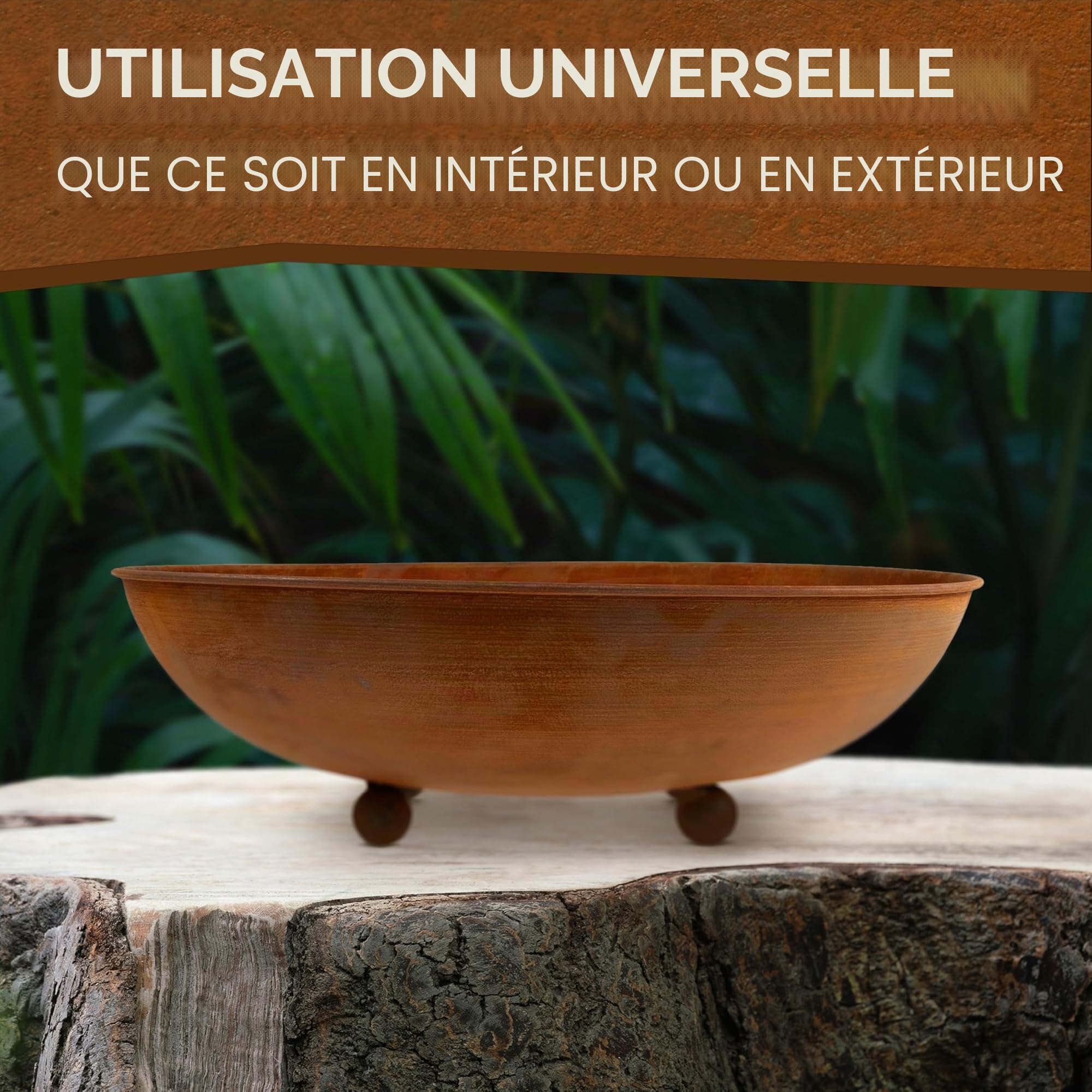 Rostikal Cortenstahl Bol décoratif en métal sur pieds sphériques - Pour l'extérieur - Résistant aux intempéries - Pour jardin, balcon et terrasse - 53 cm - Rouille