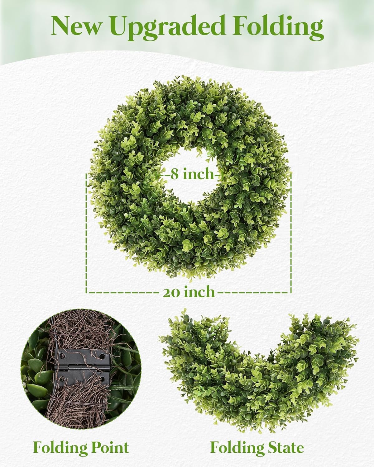 50.8cm, Buchsbaum-Türkränze, Frühling- und Sommer-Türkranz für die Haustür, künstlicher grüner Kranz für alle Jahreszeiten, für Farmhaus, Hochzeit, Veranda, Wand