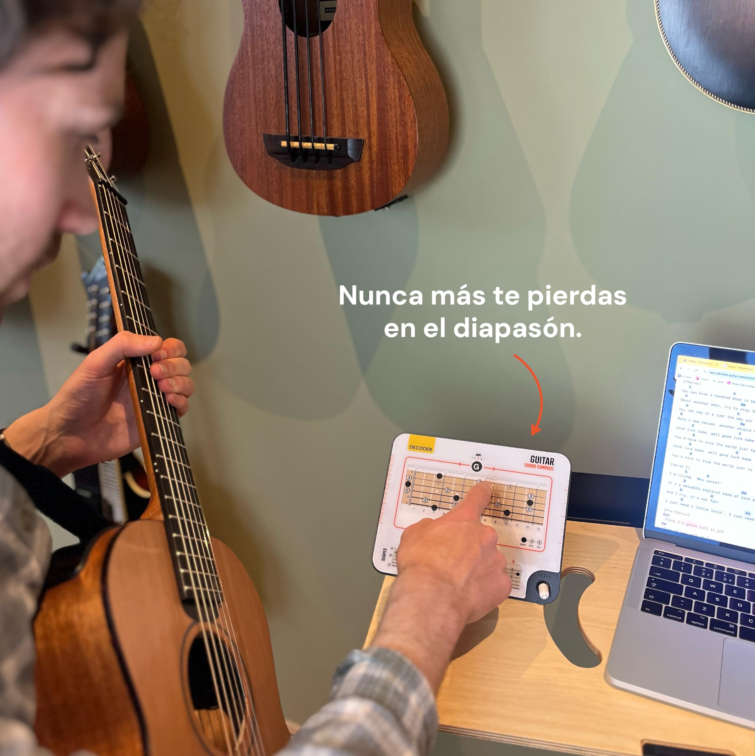 Brújula Deslizante de Acordes de Guitarra y Libro - Aprende el Sistema CAGED, Construye 1000+ Acordes en Cualquier Tono, Herramienta Decodificadora Visual del Diapasón y Libro de Teoría - Para