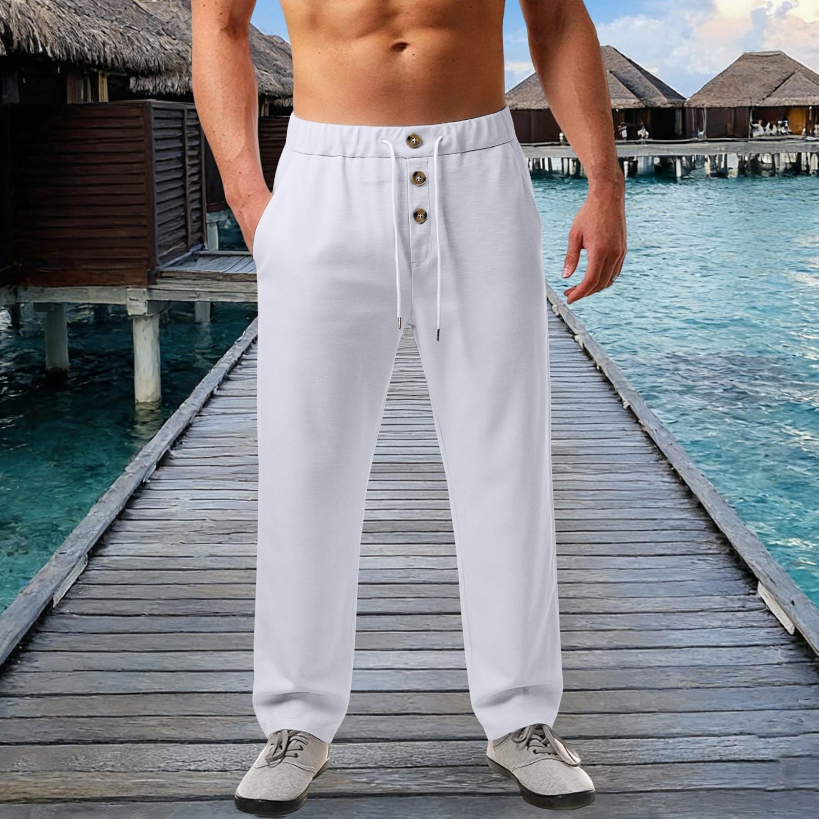 2026 Primavera Estate Pantaloni da Uomo Casual Pantaloni della tuta larghi Pantaloni della tuta Elastico in vita Pantaloni con coulisse con Bottoni Moda Tinta unita Pantaloni da jogging Confortevole