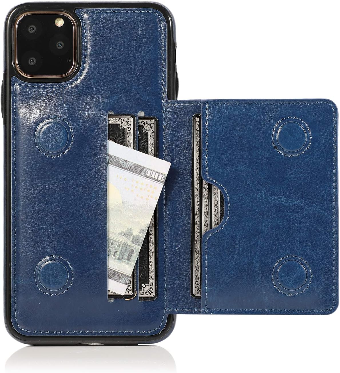 EYZUTAKCard Slot Holder Wallet Case for iPhone 11 Pro Max 6.5 inch 2019, Premium PU Leather Case Kickstand with Hidden Magnetic Closure Flip Durable Shockproof Protective Cover - Blue