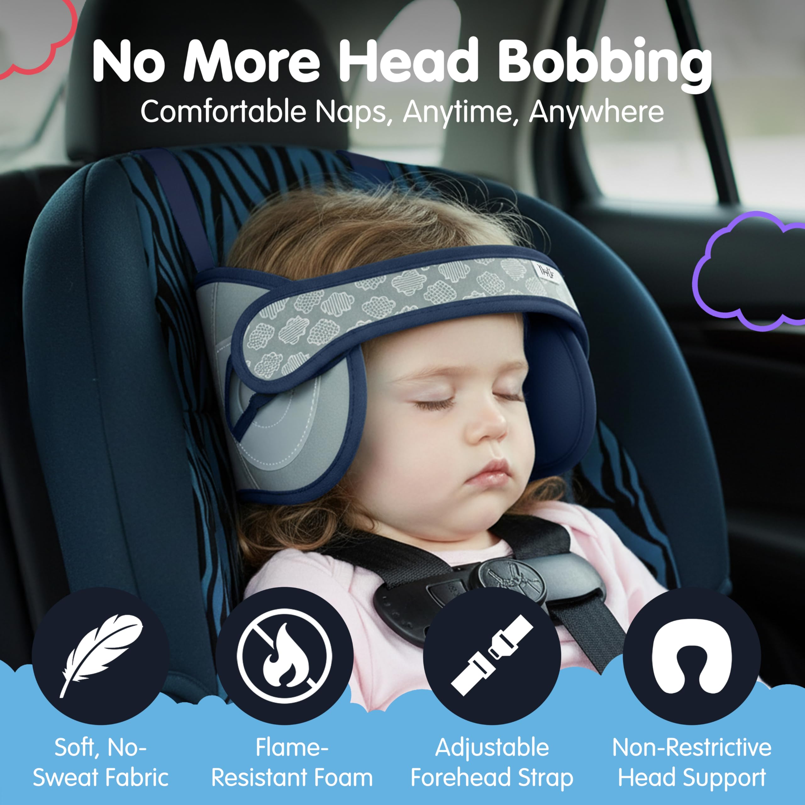 NAPUP Supporto per la testa del bambino per seggiolini auto, sicuro, confortevole, cuscino per testa e collo, soluzione di supporto per sedili anteriori e schienale alto, accessori da viaggio per