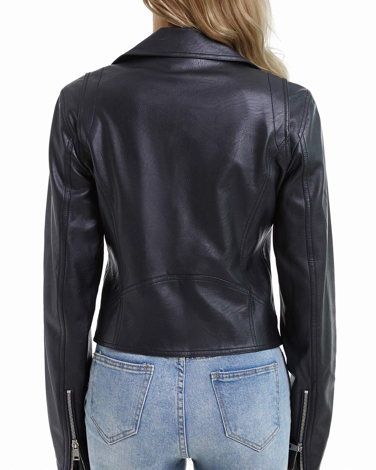 DIASHINY Faux Cuir Veste Pour Femmes Crop Court Recadrée PU Slim Zip Up Moto Biker Manteau Moto Vestes