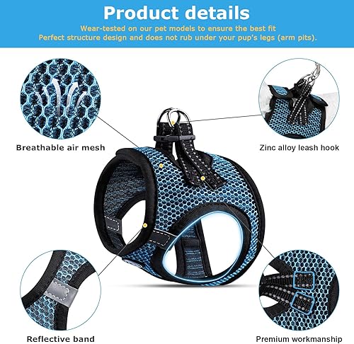 Miniatura 8 de Arnés sin tirones para perros pequeños (para perros menores de 22 libras), arnés de malla para cachorros, ligero y extra pequeño, arnés reflectante