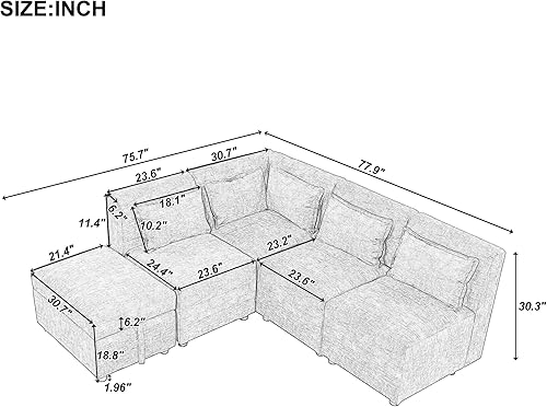Miniatura 2 de XD Designs Sofá modular moderno en forma de L, sofá esquinero tapizado de felpilla de 5 plazas con otomana de almacenamiento y 5 almohadas para sala