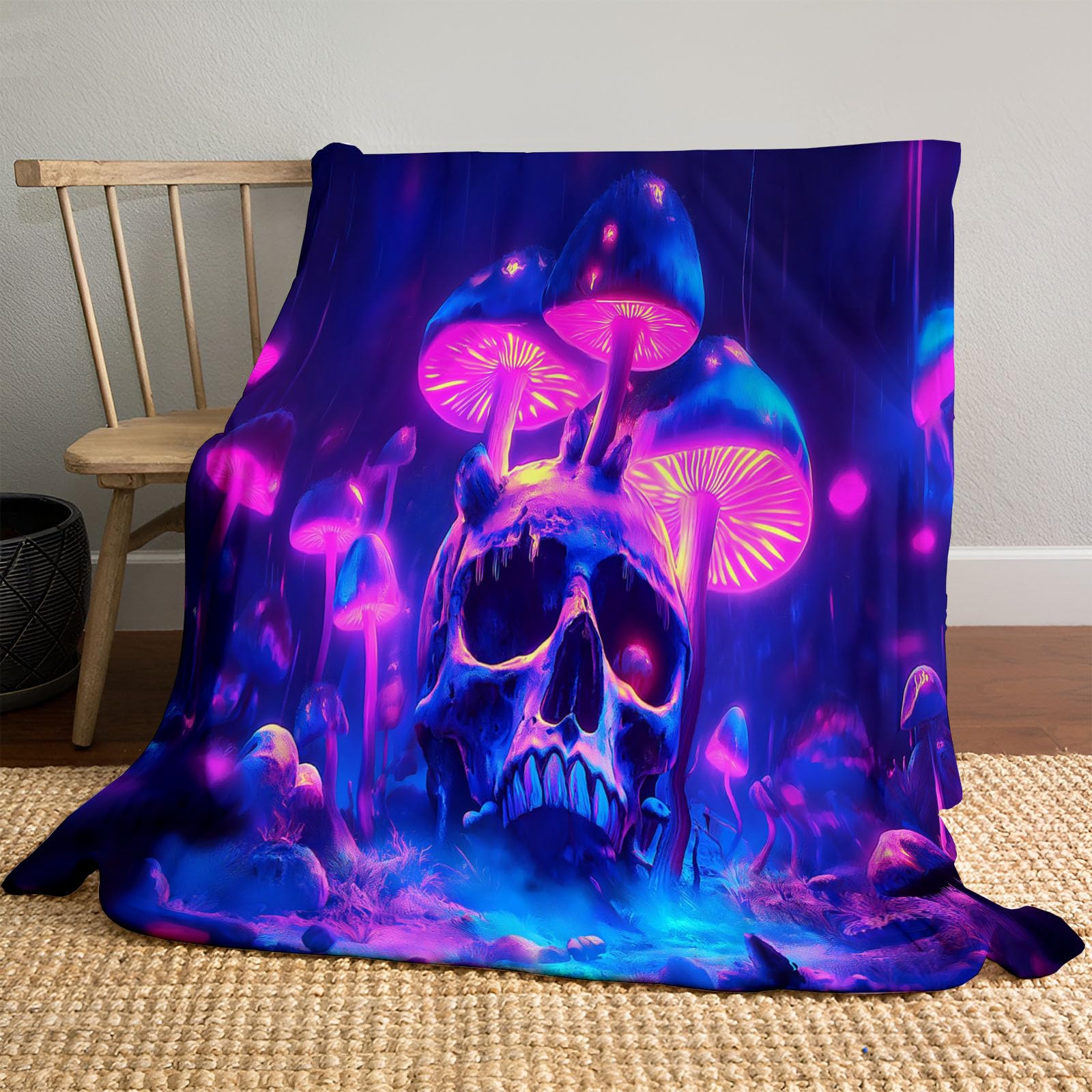 Plaid Halloween dark fantasy rose fluo pour soirées cocooning canapé