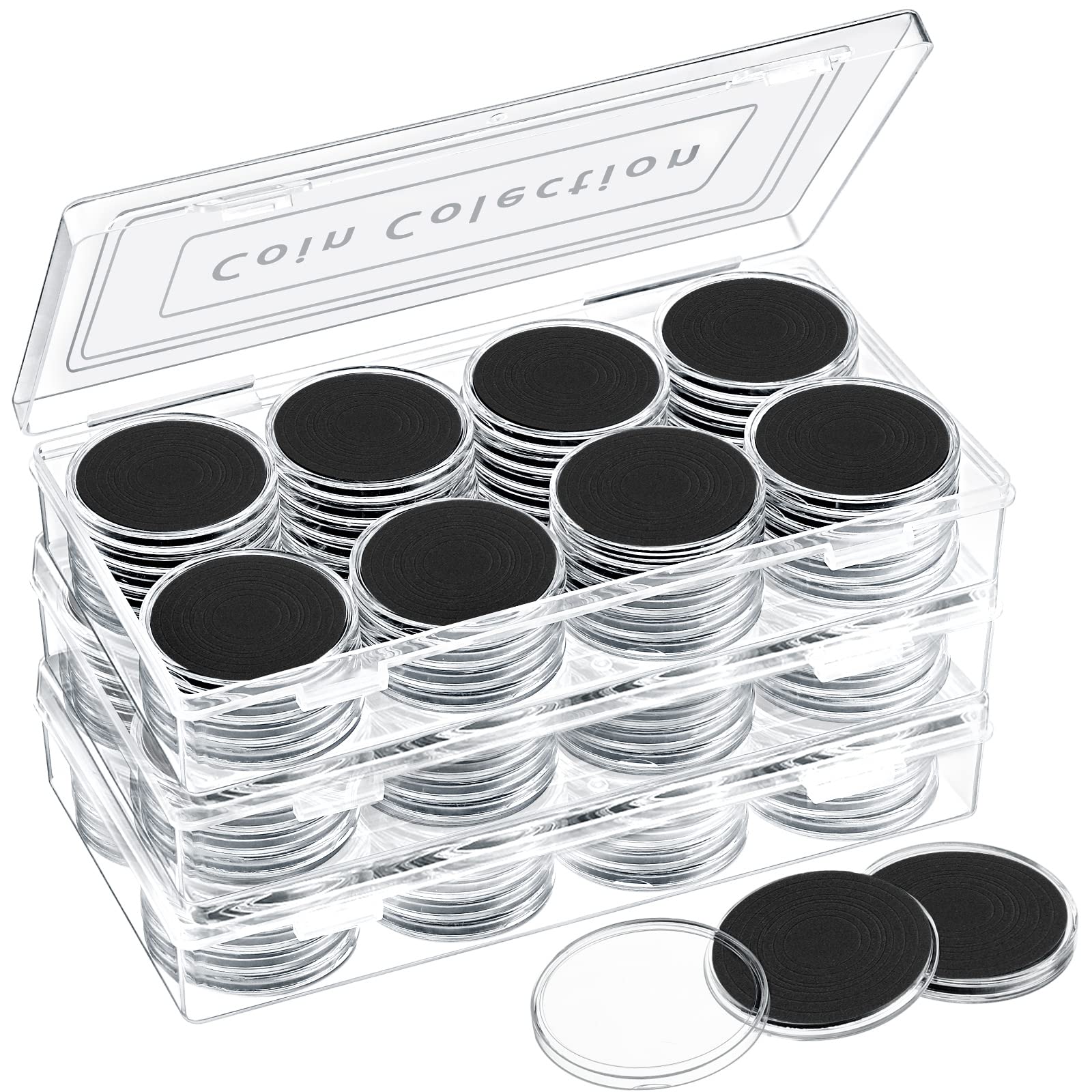 HicarerHicarer 46mm Coin Capsules 8 Sizes (17/20/25/27/30/35/40/46mm) Black Protect Gasket Inside Coin Holder Case with Storage Organizer Box for Collectors Coin Collection Supplies (120)