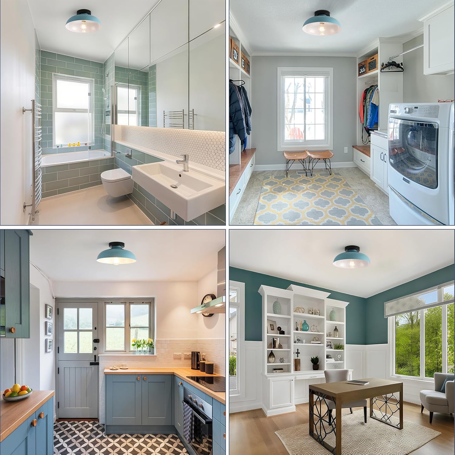 Semi Flush Mount Ceiling Lights, 12 Inch Metal Small Ceiling Light for Kids Room Industrial Close to Ceiling Light Fixtures with Light Blue Shade for Entryway Kitchen Hallway Bedroom Bathroom Laundry