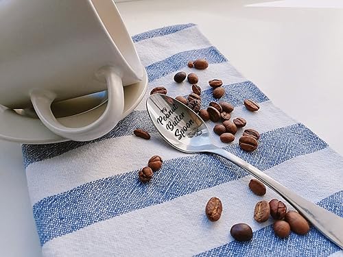 Vista 23 de PZJIEAN Cuchara de café grabada – Regalo divertido de acero inoxidable para amantes del café y ratones de biblioteca Cuchara de postre de helado