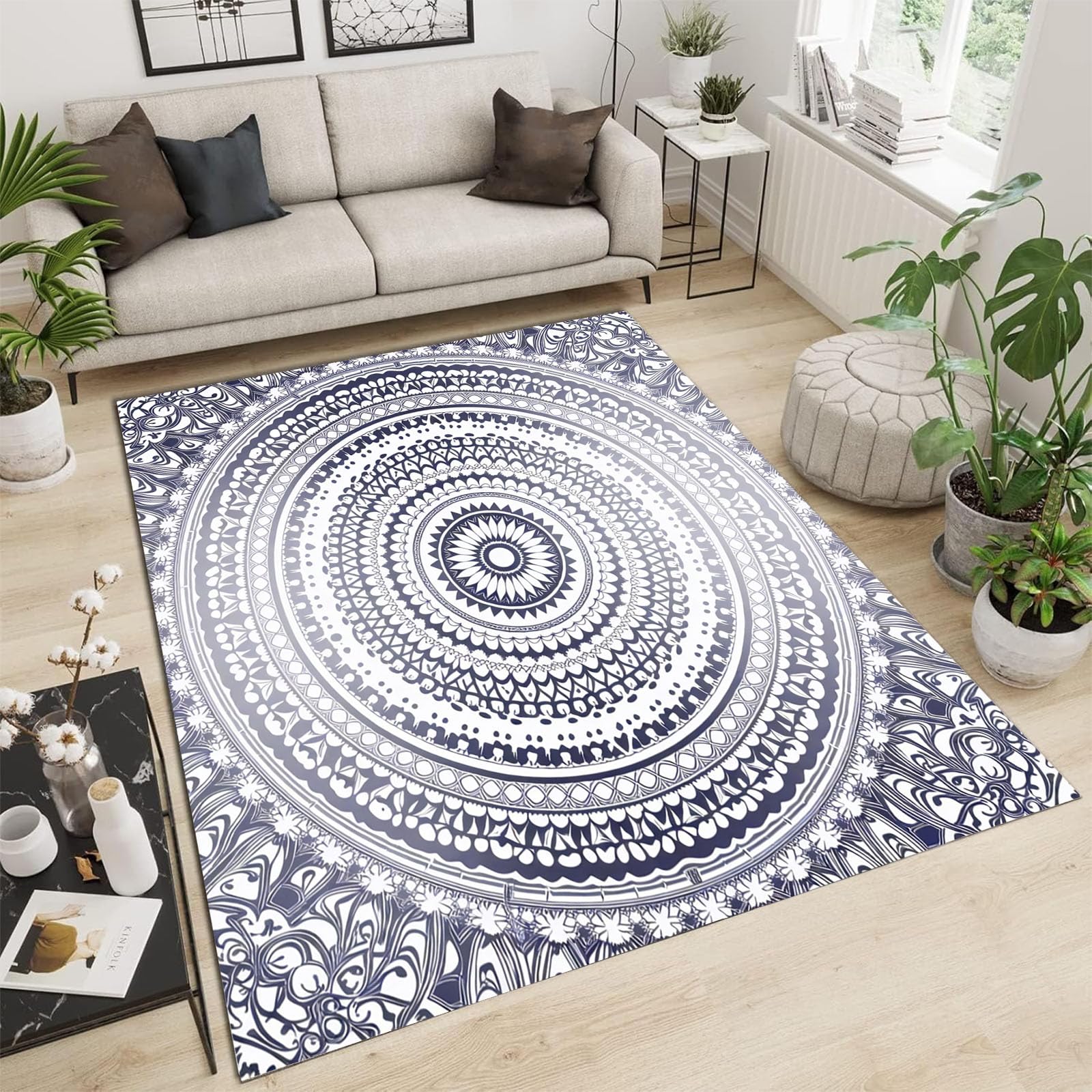 Tapis salon géométrique antidérapant pour chambre parentale douillette