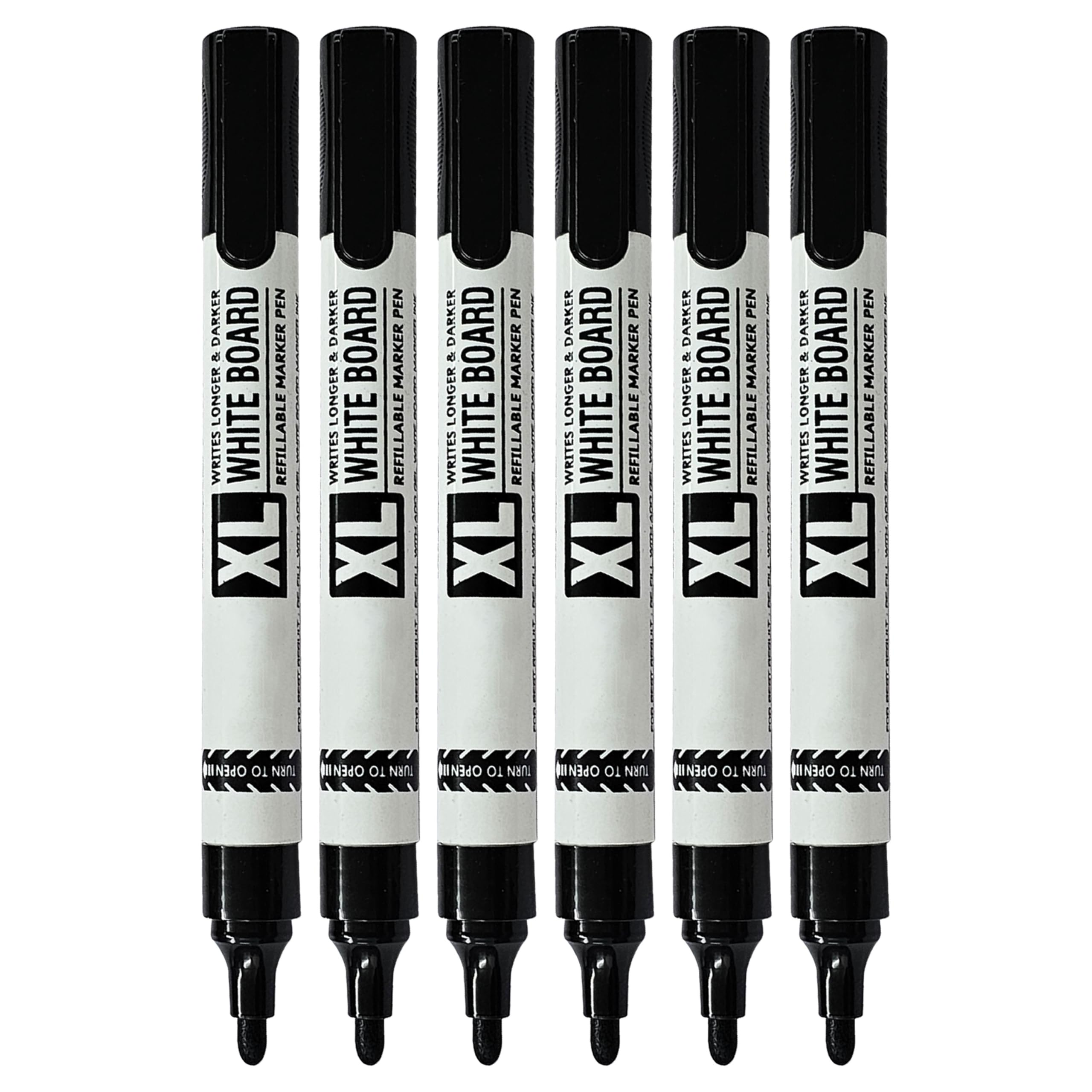 XLarge Dry Erase Marker Pens, BLACK, Bullet Tip, Pack of 5, Whiteboard Markers, Dry Wipe Pens, Ideal for School Office Home Use, iZOFAX Black Ball Pen