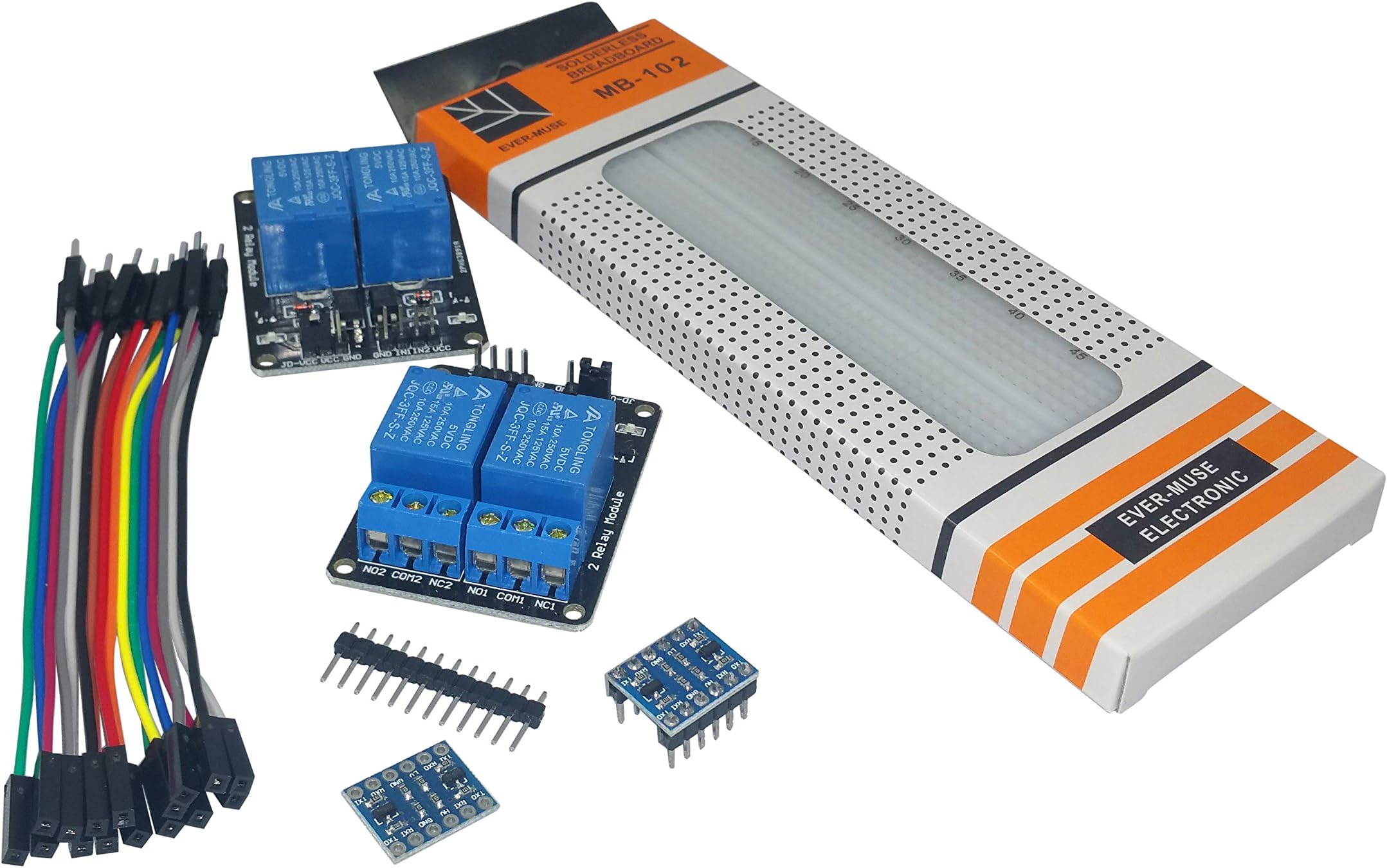 [initeq] 2-Pack Dual Channel 5V Relay Module with Logic Level Shifter Voltage Converter Adapter for 3.3V Devices (Raspberry Pi, STM32, ESP8266, etc) + Breadboard