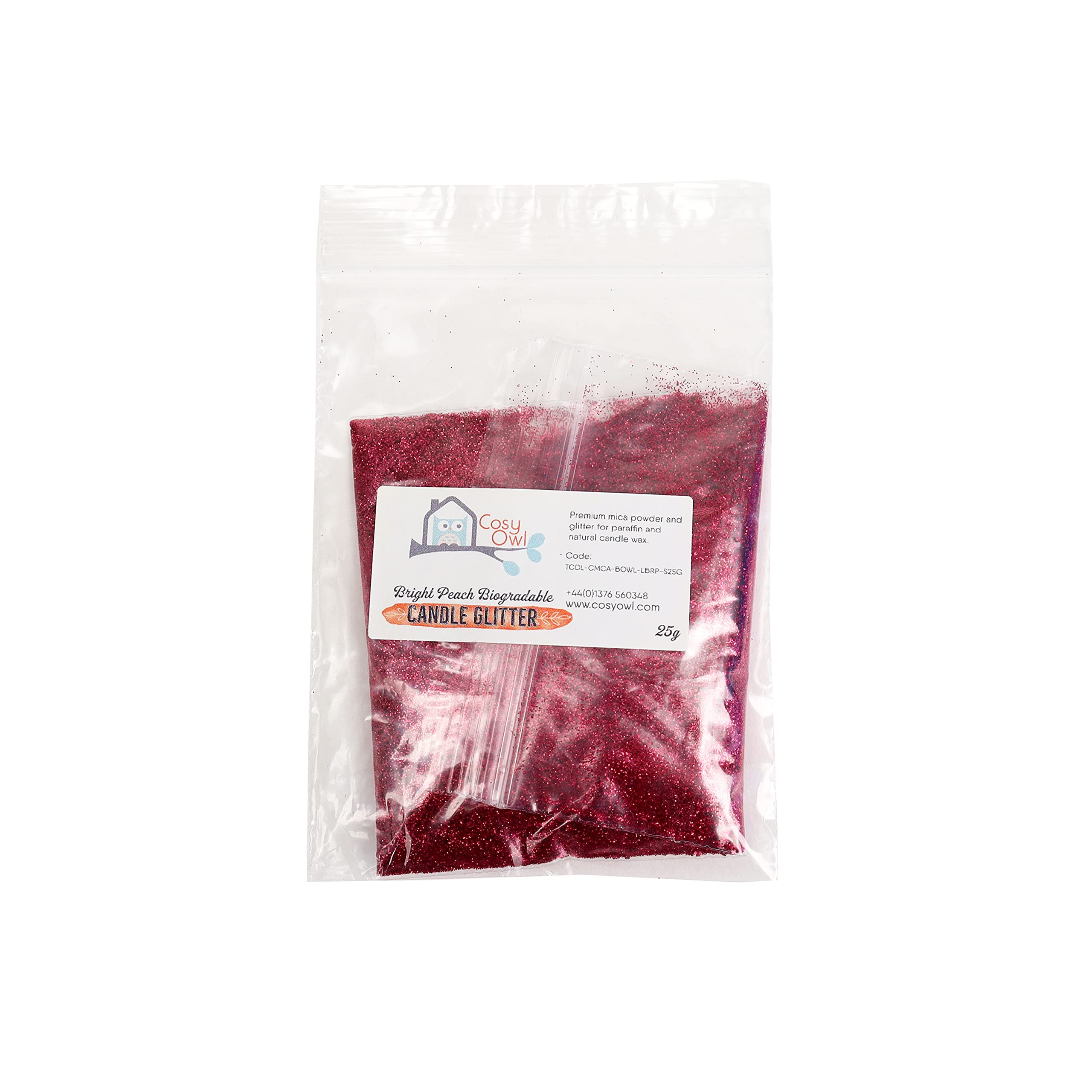 Cosy Owl Biodegradable Glitter 25g - for Candle/Wax Melt Making (Bright Peach)