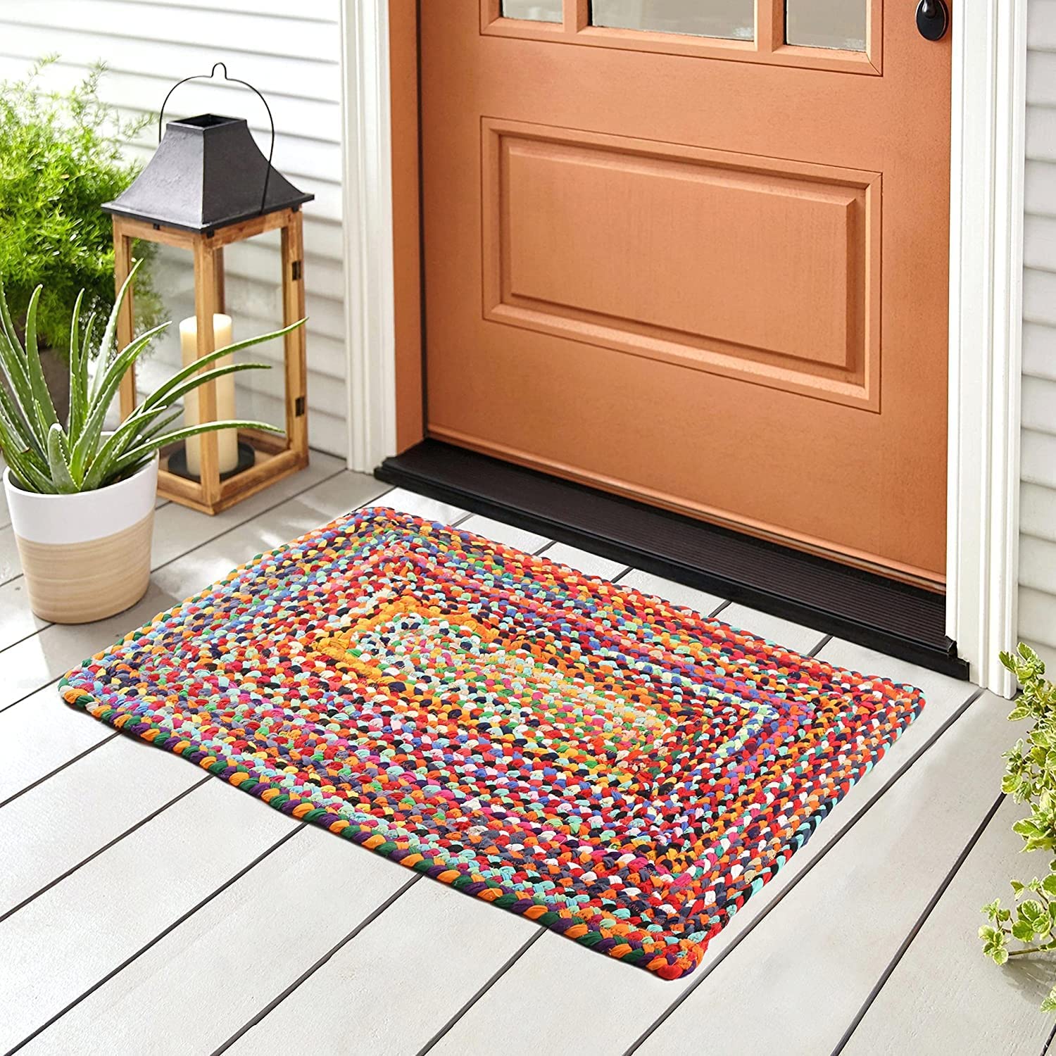 handwoven natural off white diamond jute braided carpet mats | reversible floor covering carpets rug mat | anti slip backing heavy carpet runner for living room (50x50 cm doorrmat, chindi jute)