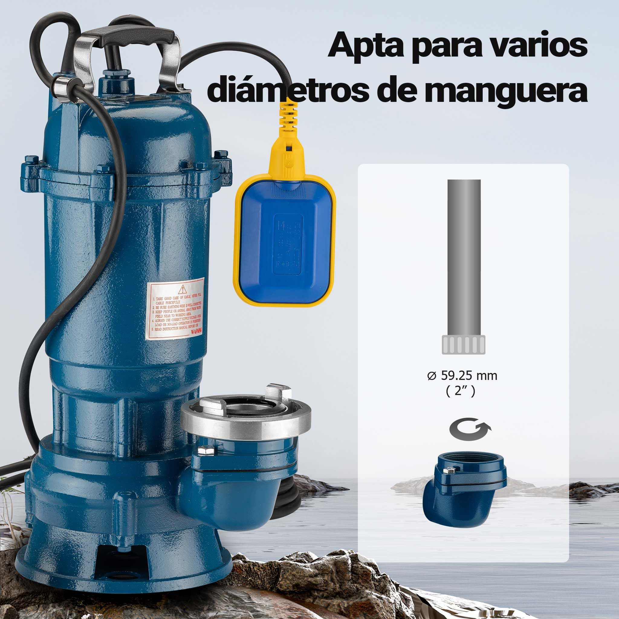Wiltec Bomba de aguas residuales 1500W 36000l/h Altura máx. 10m Manguera 20m