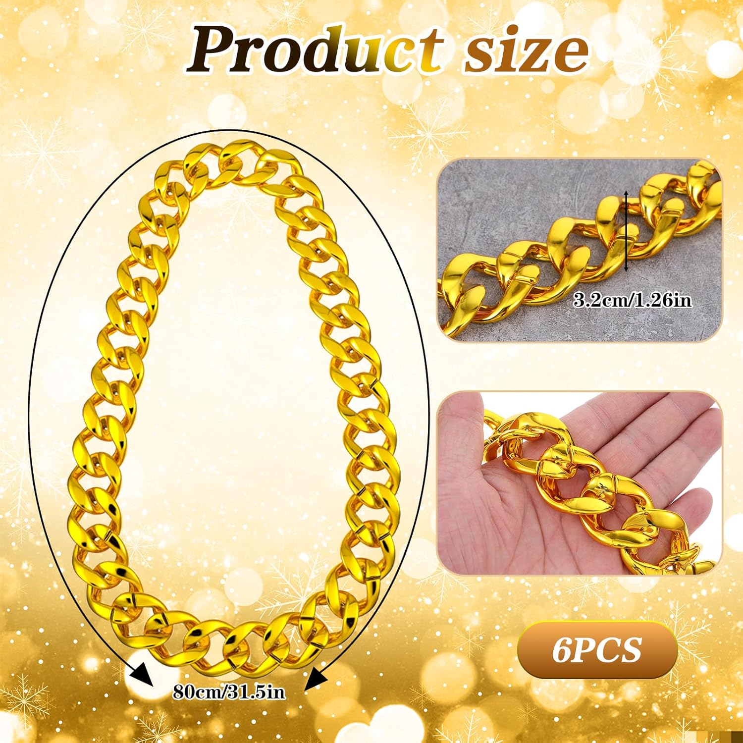 6 Pcs Gold Hip Hop Rapper Chains, 32" Chunky Fake Necklace for 80s 90s Costume Party Halloween Cosplay Jewelry for Men Women - Image 2