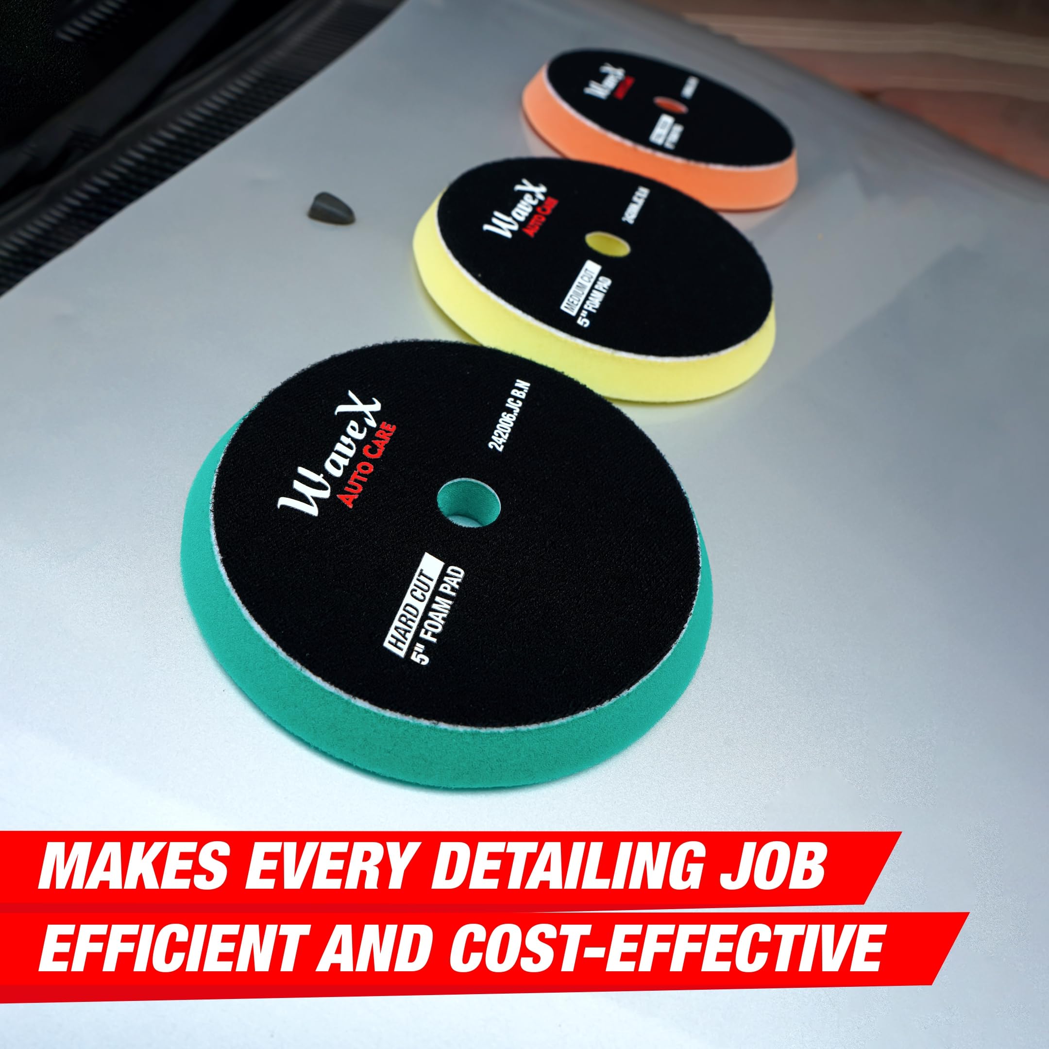 Wavex 5-Inch Hard Cut Foam Pad for Car | Low Profile 20mm Design for Extreme Performance | High-Density Foam for Aggressive Cutting | Compatible with DA & Rotary Polisher | Washable & Reusable 1