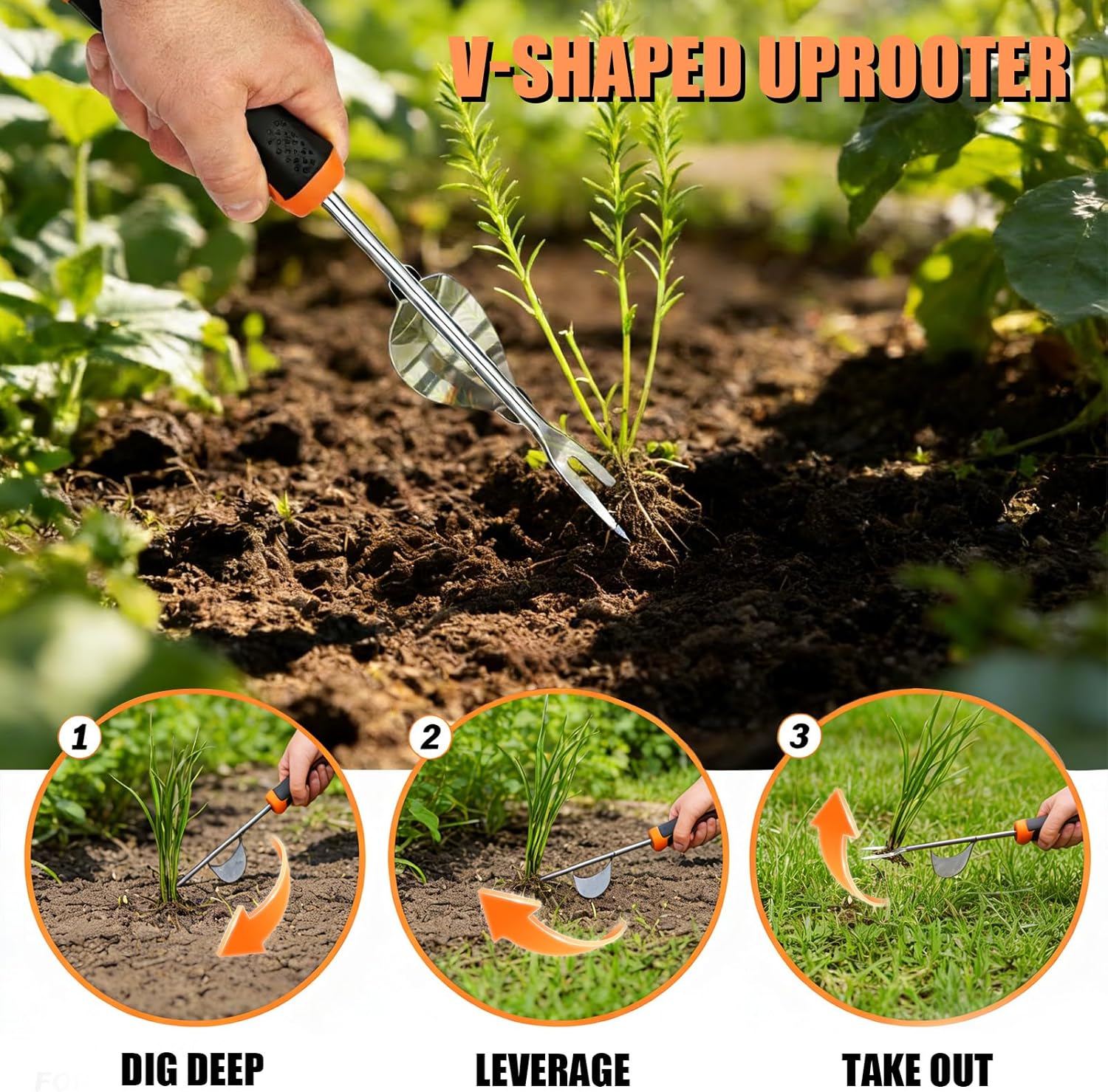 5 Pack Weed Puller Tool, Stainless Steel Manual Hand Weeding Tool Set for Weed Removal, V-Shaped Digger, Crack Weeder Tool, 4 Teeth Gardening Tools for Garden, Patio, Sidewalk, Driveway, Pavers, Lawn