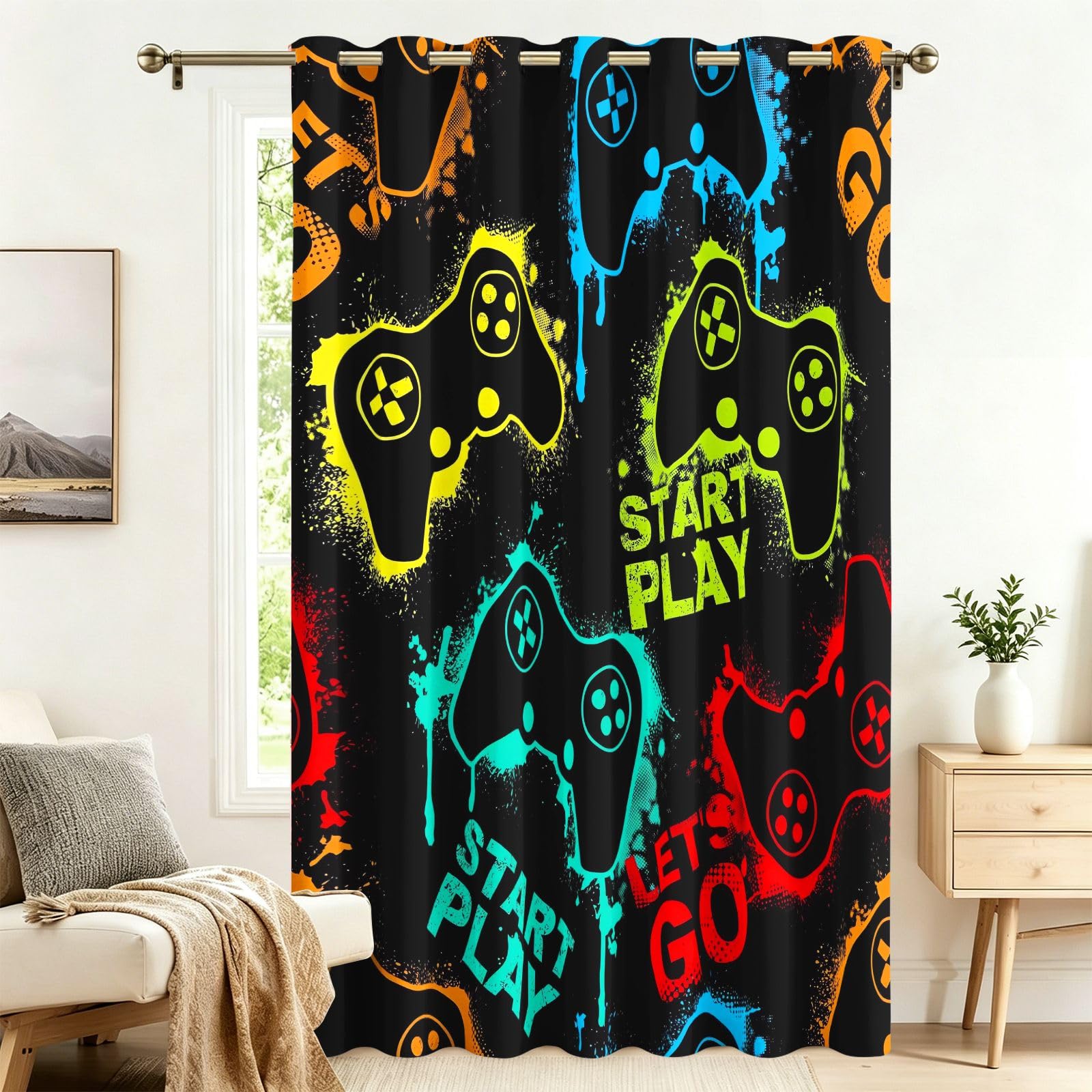 Fadaing E-Sport Gamecontroller Curtains with Eyelets, 1 Piece, Room Divider Curtains, Blackout, 183 x 132 cm, Darkening Thermal Curtains, Heat Insulating, Winter, Summer, Thermal Protection, Indoor