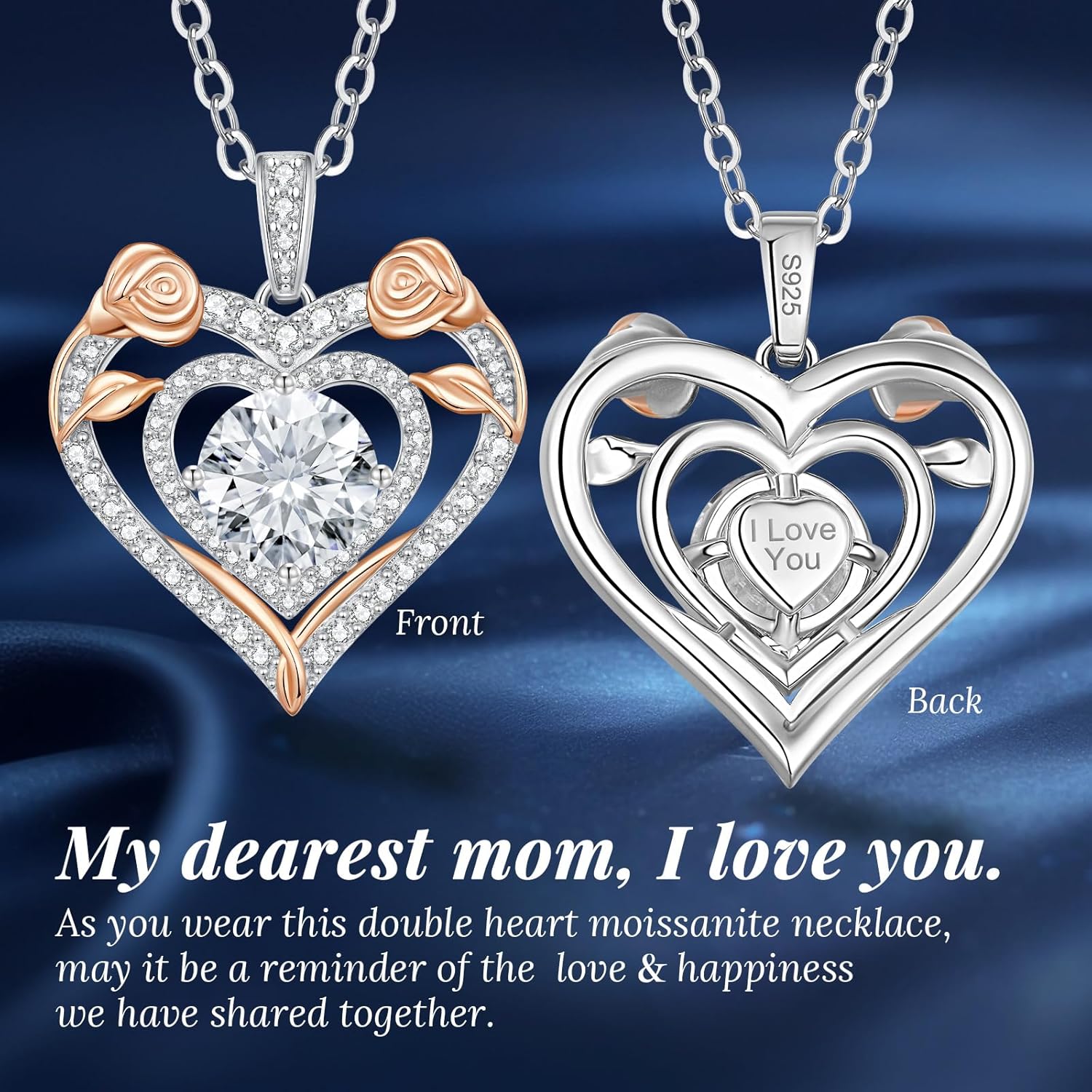 ANDSO Valentine's Day Gift Heart Birthstone Necklaces for Women, 925 Sterling Silver Gold Plating Rose Flower Opal Necklace, Ideal Anniversary Birthday Jewelry Gifts for Mom Wife Girlfriend Her - Image 3