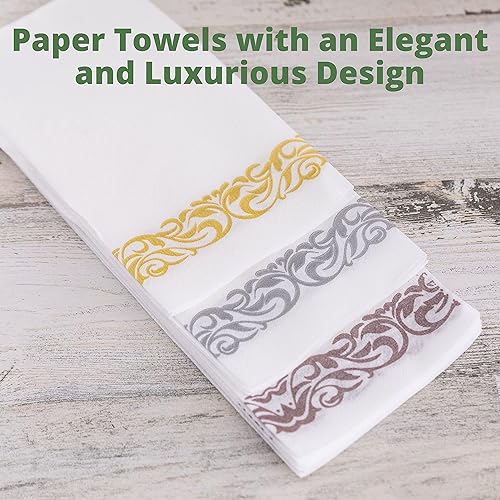 Miniatura 8 de Party Bargains Toallas desechables de lino para invitados, paquete de 100, 13 x 16 pulgadas, color blanco con impresión dorada, toallas de mano de