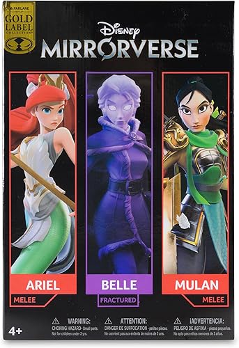 Miniatura 13 de McFarlane Toys - Disney Mirrorverse Mulan 5 pulgadas Belle (fracturado) 5 pulgadas y Ariel 7 pulgadas figura de acción paquete de 3, etiqueta