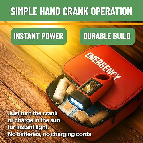 Miniatura 5 de Evelots Linternas de manivela con energía solar (paquete de 4) linterna recargable de emergencia y supervivencia para acampar, automóvil - Fácil luz