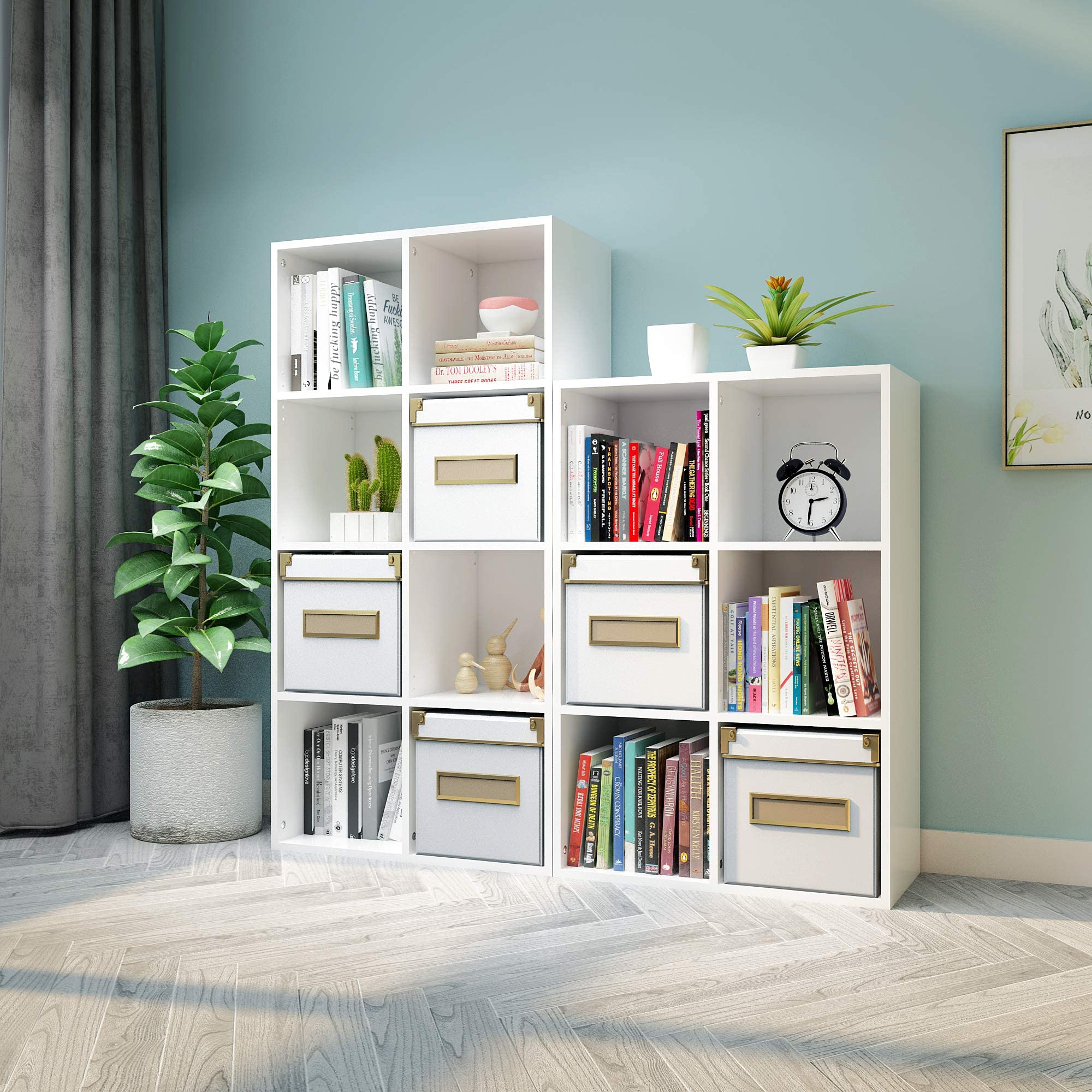 Mondeer Bücherregal, Regal mit 6 Fächer aus Holz, Weiß Modern für Wohnzimmer Arbeitszimmer, 60.5x30.3x90cm