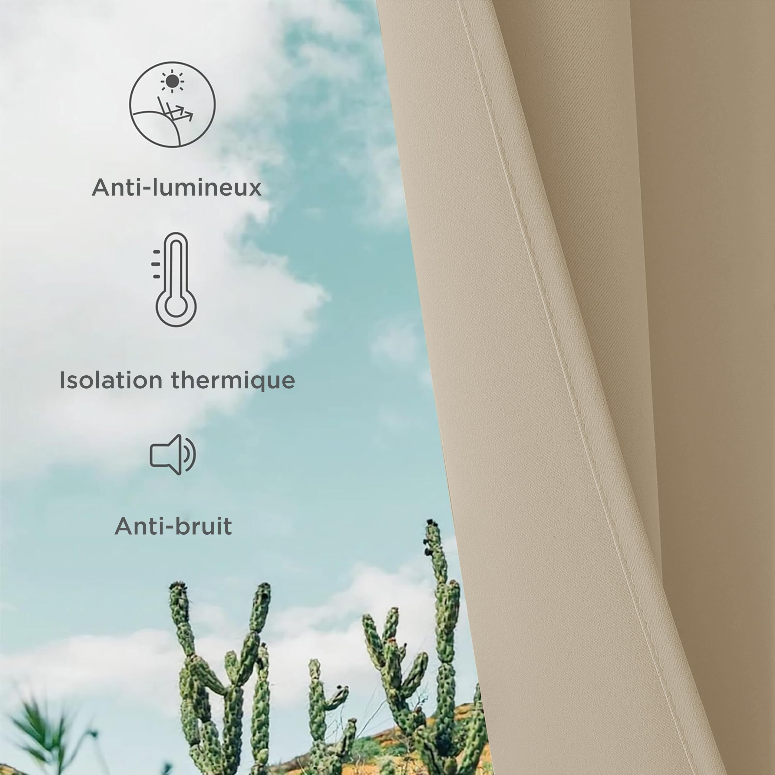 CUCRAF Rideau Occultant 2 Pièces 132L X 137H cm, Rideau Thermique Isolant Anti Froid & Chaleur, Tenture Opaque à Oeillets Isolation, Idéal pour Chambre Salon Maison Intérieur, Beige Clair