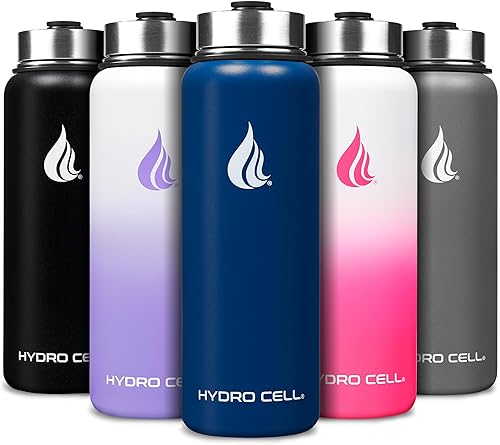 HYDRO CELL - Botella de agua aislada y deportiva de acero inoxidable con pajilla, termo para bebidas frías y calientes con tapa de rosca, a prueba