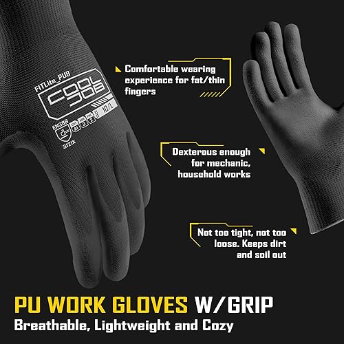 Miniatura 2 de COOLJOB Guantes de trabajo de seguridad con revestimiento de poliuretano, 60 pares, guantes de trabajo de poliuretano ultra ligeros para hombres y