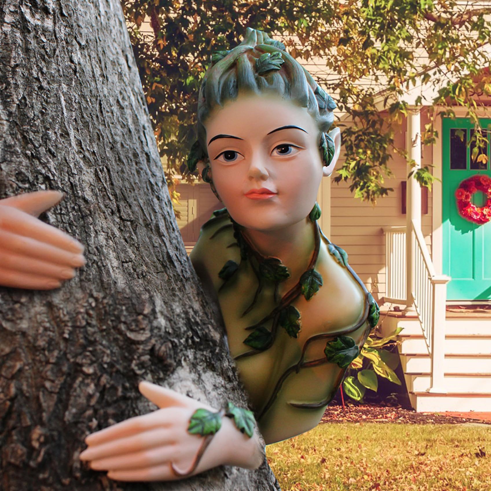 Fairy Tree Hugger, decoración de caras de resina resistente a la intemperie al aire libre, decoración divertida de los árboles al aire libre, decoración de troncal de árbol fácil de instalar para pat