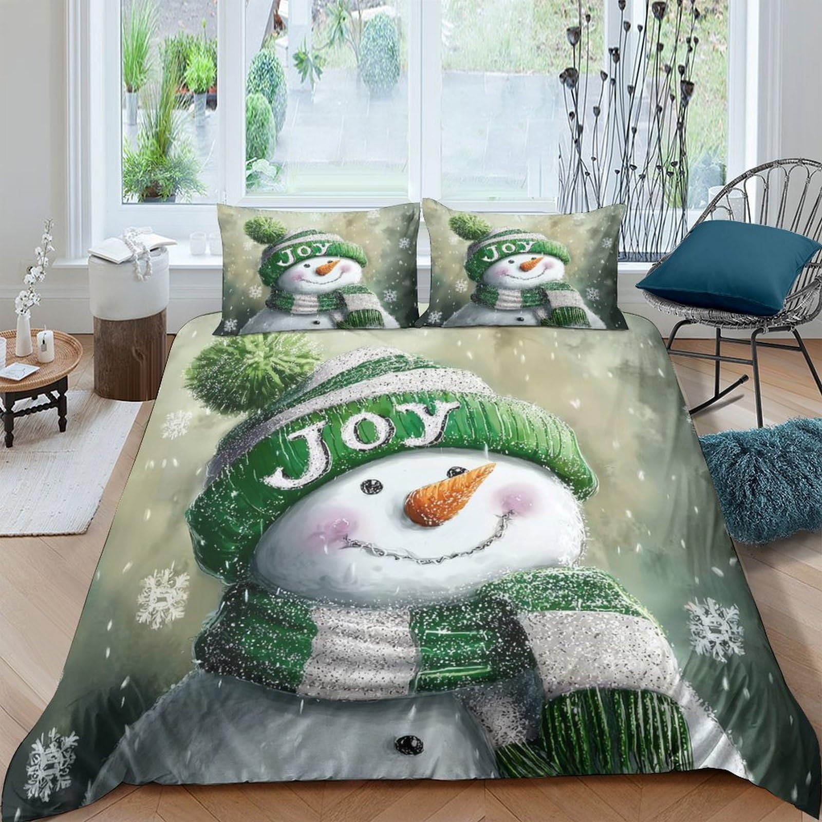 Ctjqhvkz Style-10 3D Printed Snowman Joy Fitted Sheet Microfiber Green Hat Bed Cover For Bedroom Guest Room Easy Care Decor Single（135X200cm）