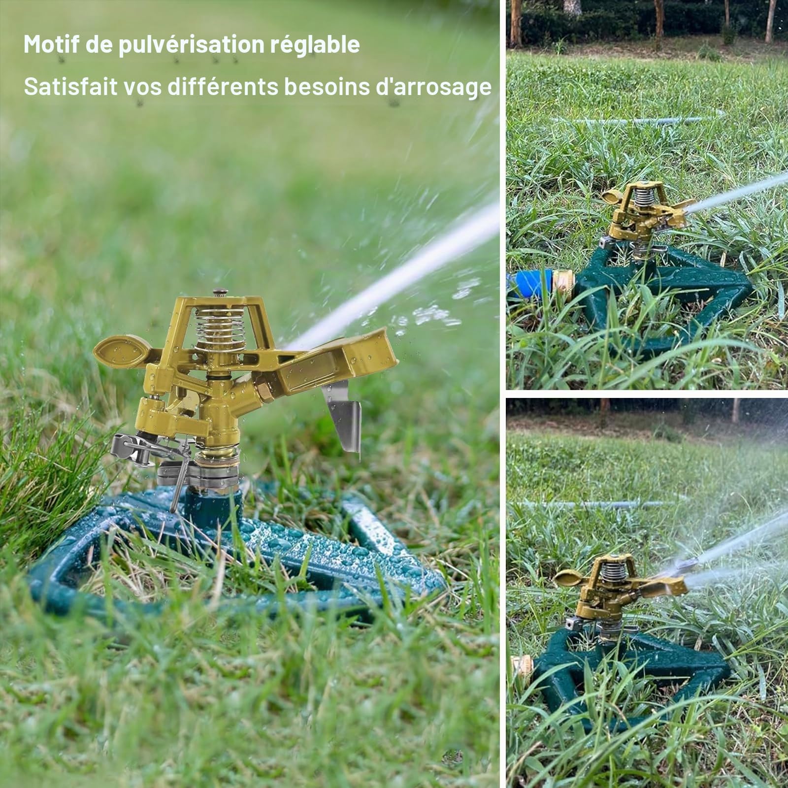 Arroseur Pelouse Rotatives à 360 avec Jardin Socle métal, Arrosage Automatique pour Jardin, Arrosage Oscillant Arroseur Gazon Asperseur pour Systèmes D'irrigation, Irrigation Pelouse (Doré)