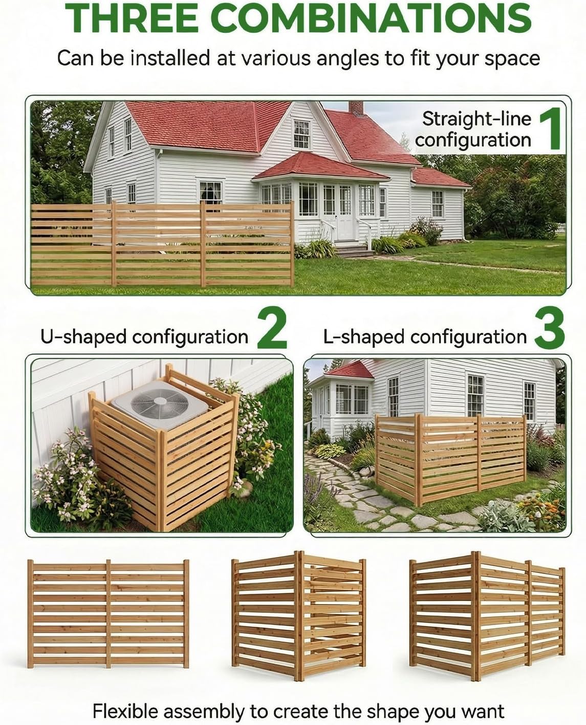 Air Conditioner Fence 38" W x 43" H, 3 Panels Wooden Outdoor Privacy Screen Backyard, No Dig AC Fence for Pool Equipment Trash Can Enclosure Compost Bin