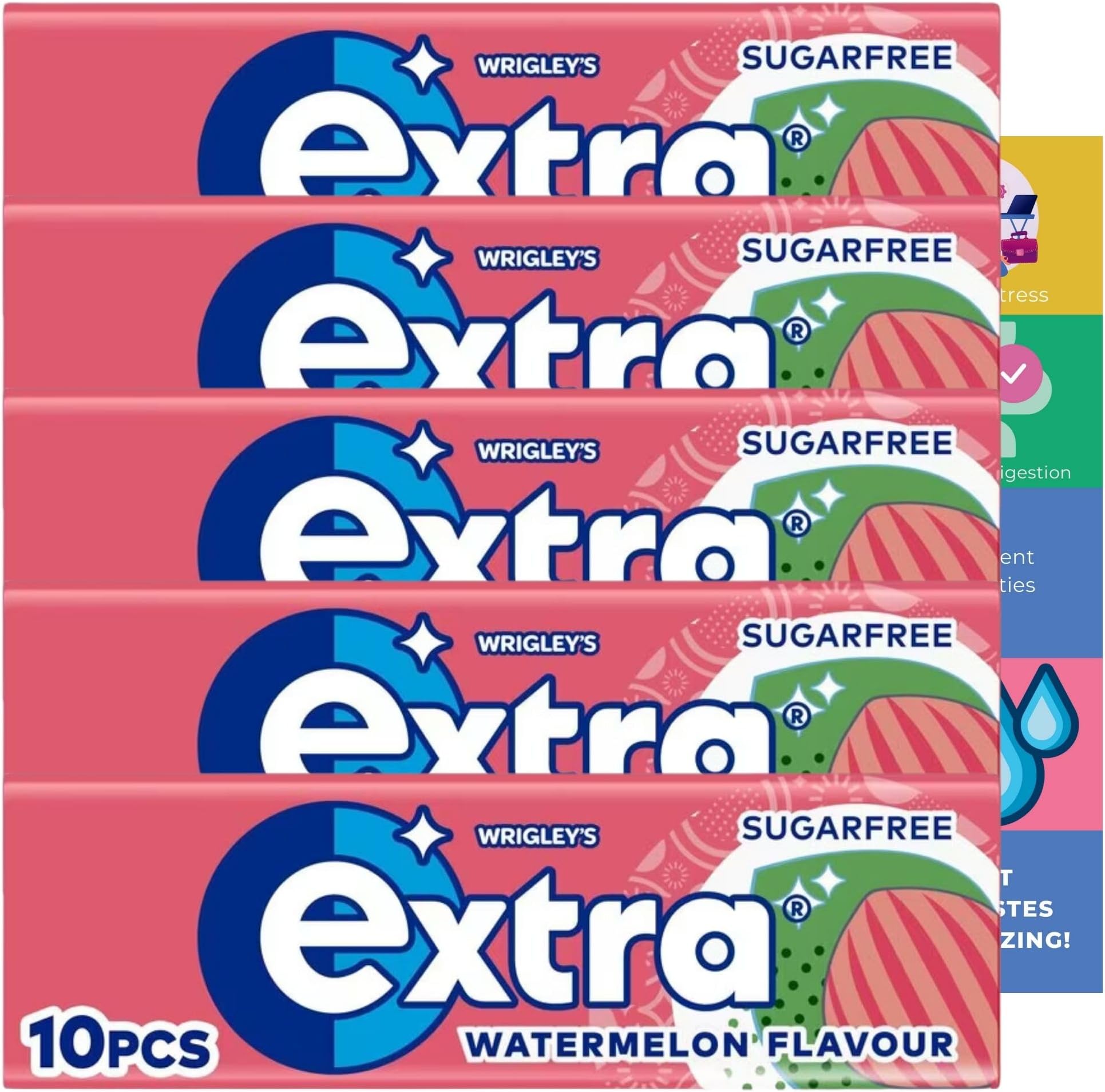 Watermelon Gum Bundle With 5x Extra Watermelon Chewing Gum Sugar Free (10pcs each) and JenBurr Leaflet