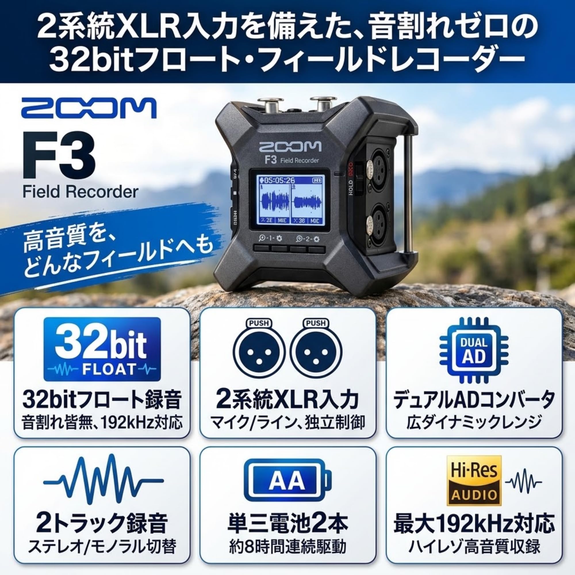 Amazon | ZOOM(ズーム) F3 フィールドレコーダー 録音 超小型