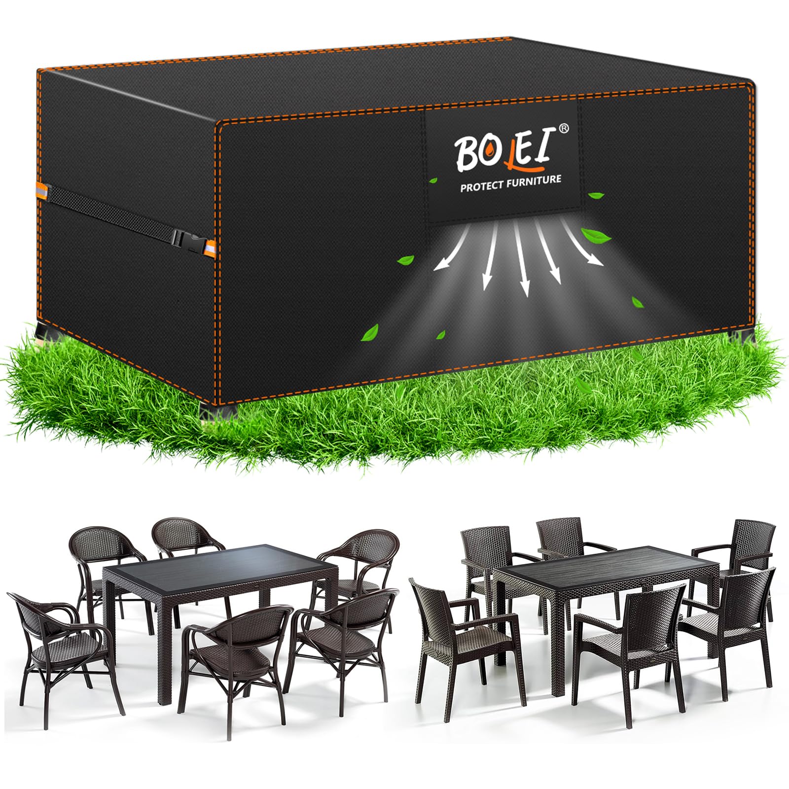 BOLEi Abdeckung Gartenmöbel Winterfest | Abdeckplane mit Belüftungsöffnungen | 420D Oxford-Stoff Schutzhülle Wasserdicht Regenfest, Winddicht |Schutzhülle für Rattanmöbel Balkonmöbel 125×63×74cm