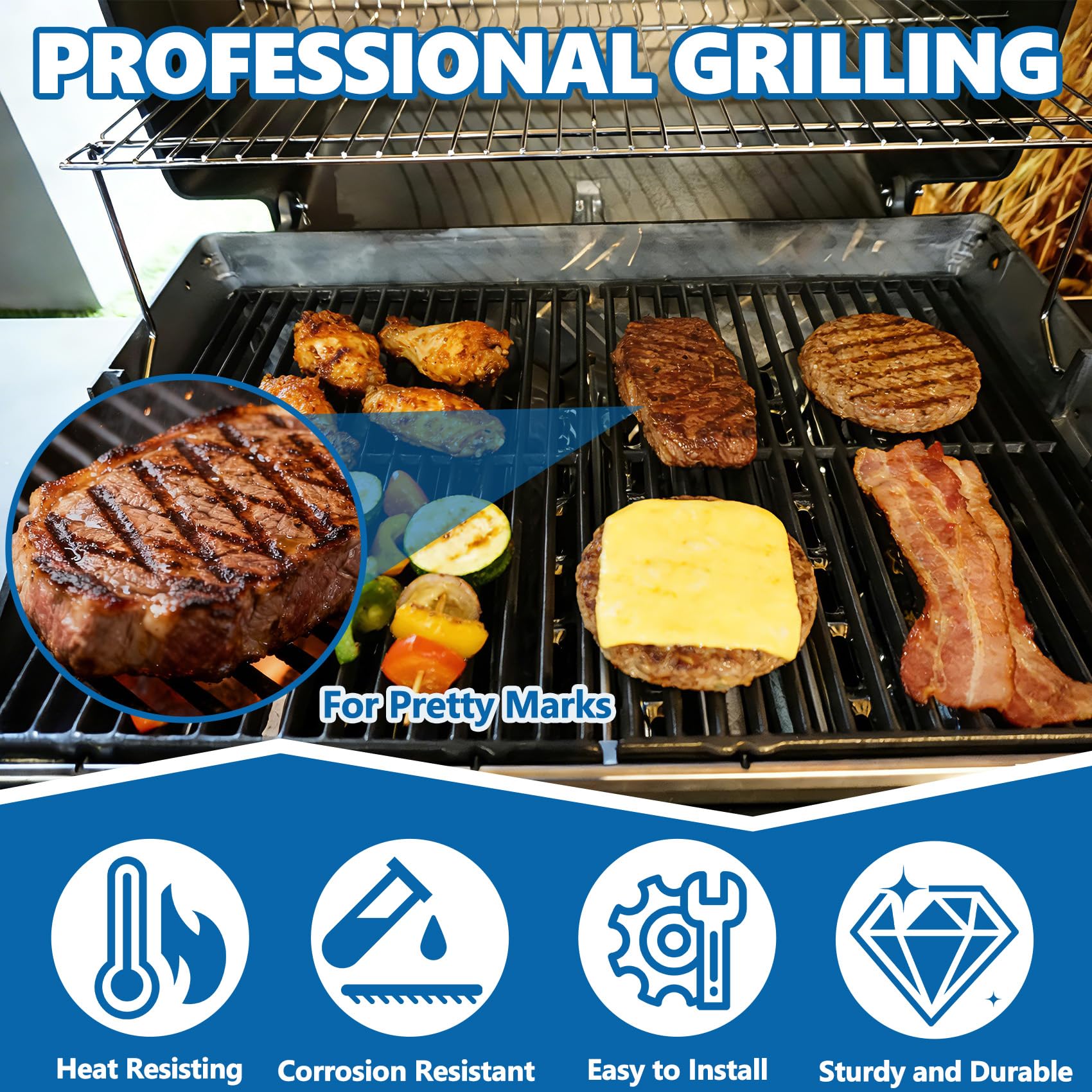 SafBbcue Grillroste Ersatzteile für Broil King 9312-67 9346-54 9346-67 1370-4 1371-4 1372-4 3354-4 1854-4 4411-54 543-74 943-27 Monarch 20 40 cm. -11222 Gusseisen-Gitter | 2 Roste (je 37 x 27 cm) für Broil King Monarch TEC Patio/Sterling II, für Huntingto