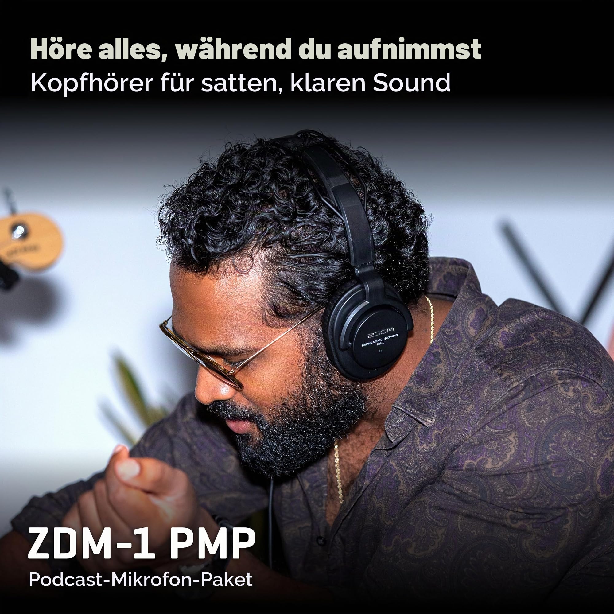 Zoom ZDM-1 Podcast-Mikrofon, dynamisches Podcast-Mikrofon, hochwertige Kopfhörer, Stativ, Windschutzscheibe, XLR-Kabel, für die Aufnahme von Podcasts, schwarz