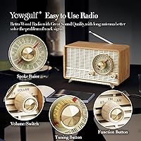 Vista 3 de YOWGUIF - Radio AM FM clásica retro de madera para mesa, altavoces Bluetooth, radios enchufables de pared con perilla giratoria, ideal para el hogar